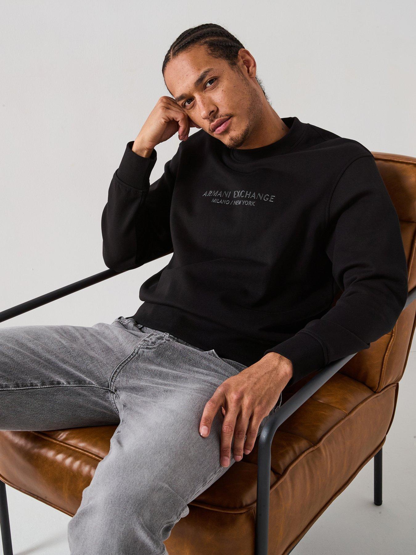 Armani Exchange 3D Ny Milan Logo Crew Sweatshirt - Black