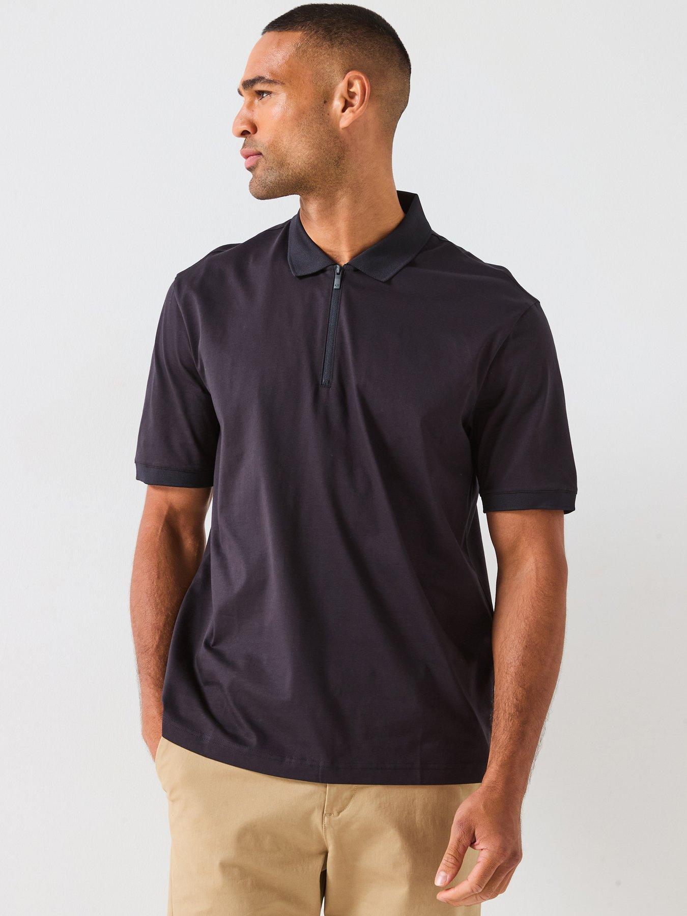 Image 1 of 6 of Armani Exchange Zip Neck Polo Shirt - Navy