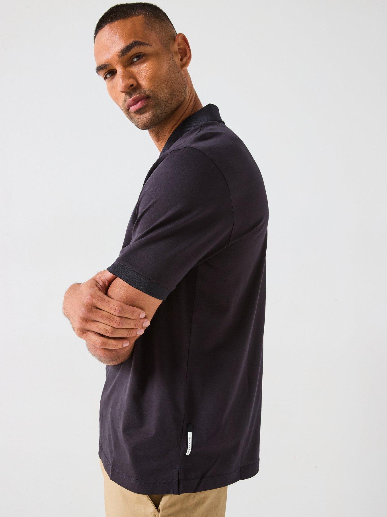 Image 4 of 6 of Armani Exchange Zip Neck Polo Shirt - Navy