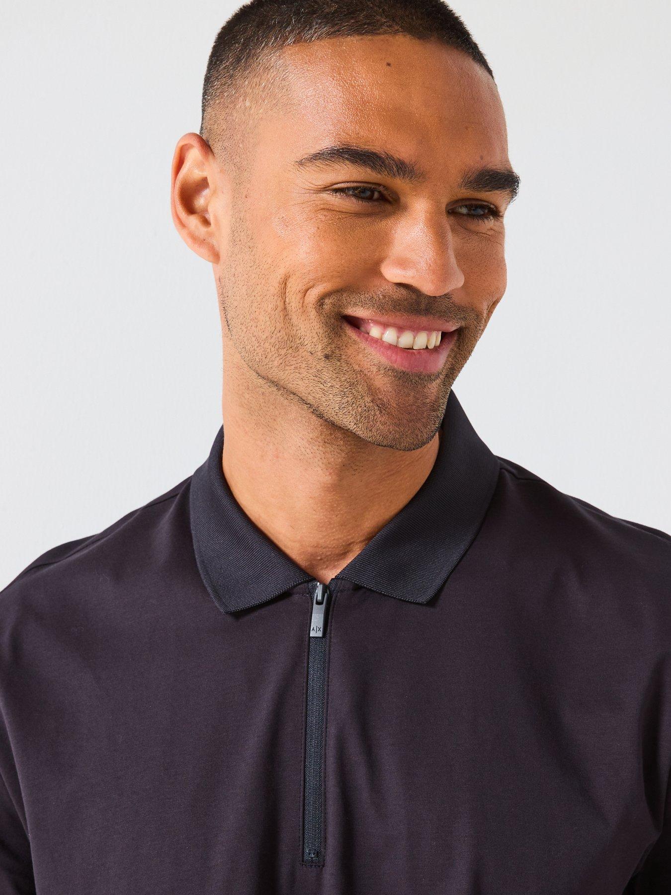 Image 6 of 6 of Armani Exchange Zip Neck Polo Shirt - Navy
