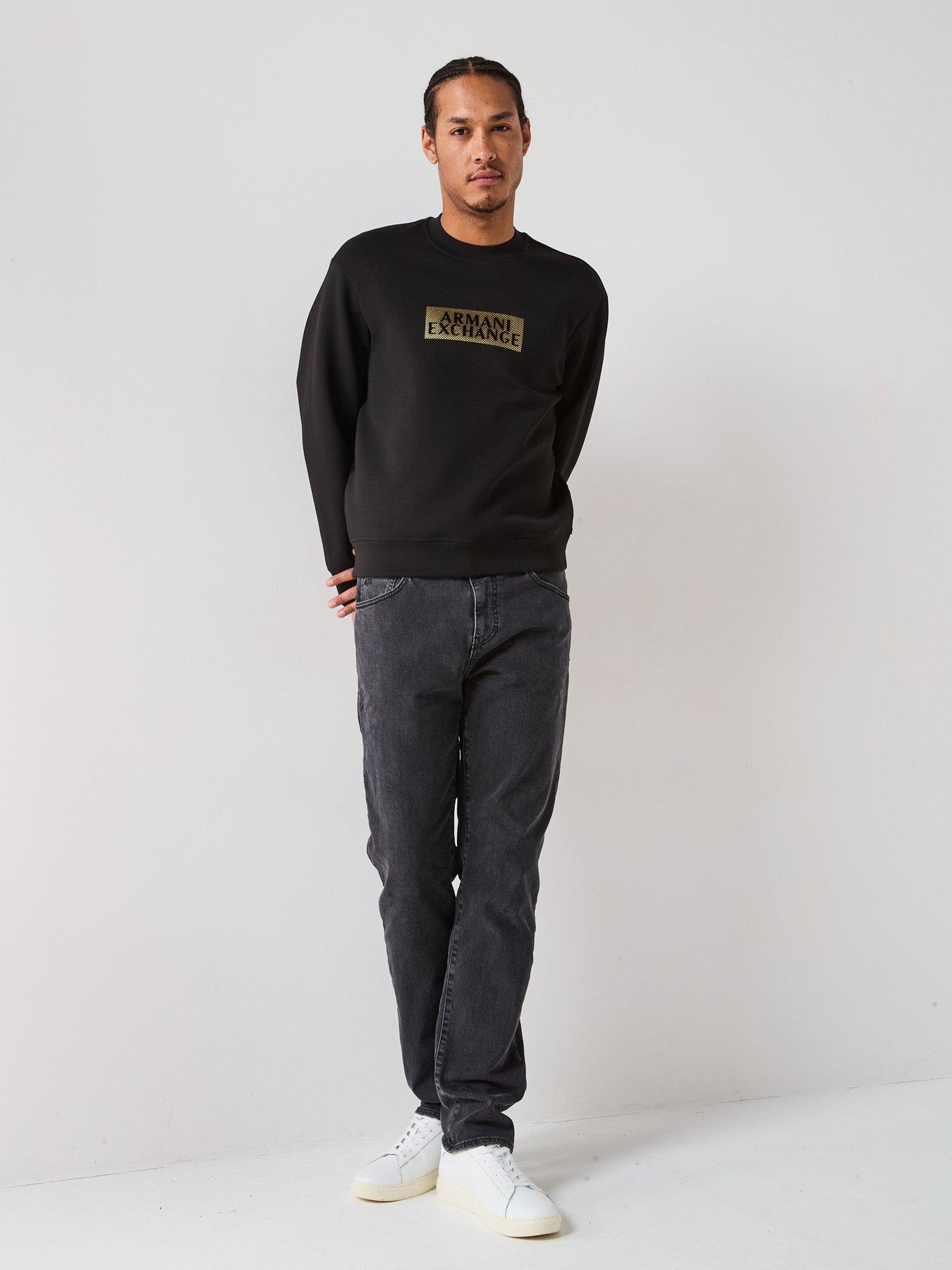  image of armani-exchange-gold-box-logo-crew-sweatshirt-black