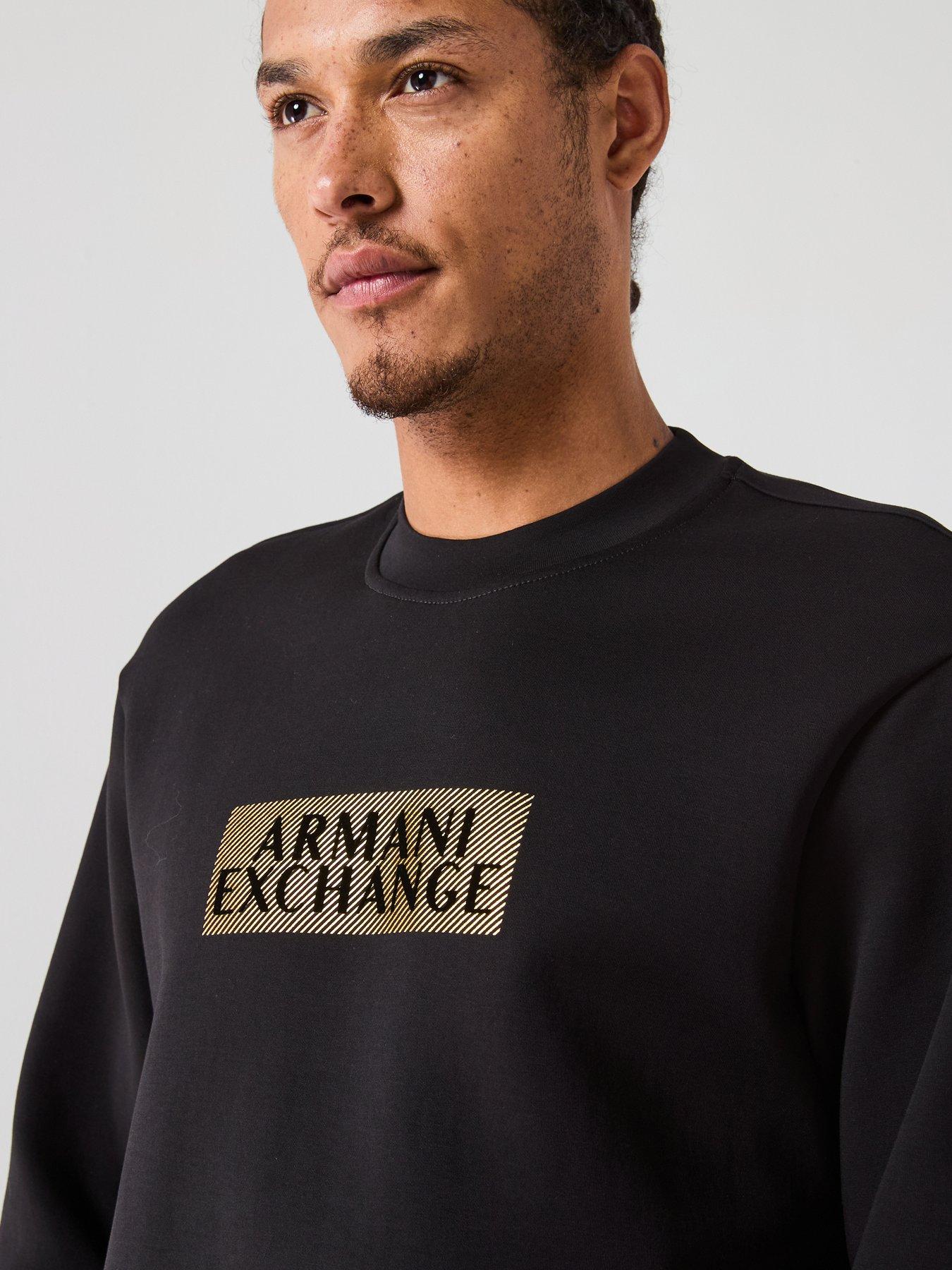  image of armani-exchange-gold-box-logo-crew-sweatshirt-black