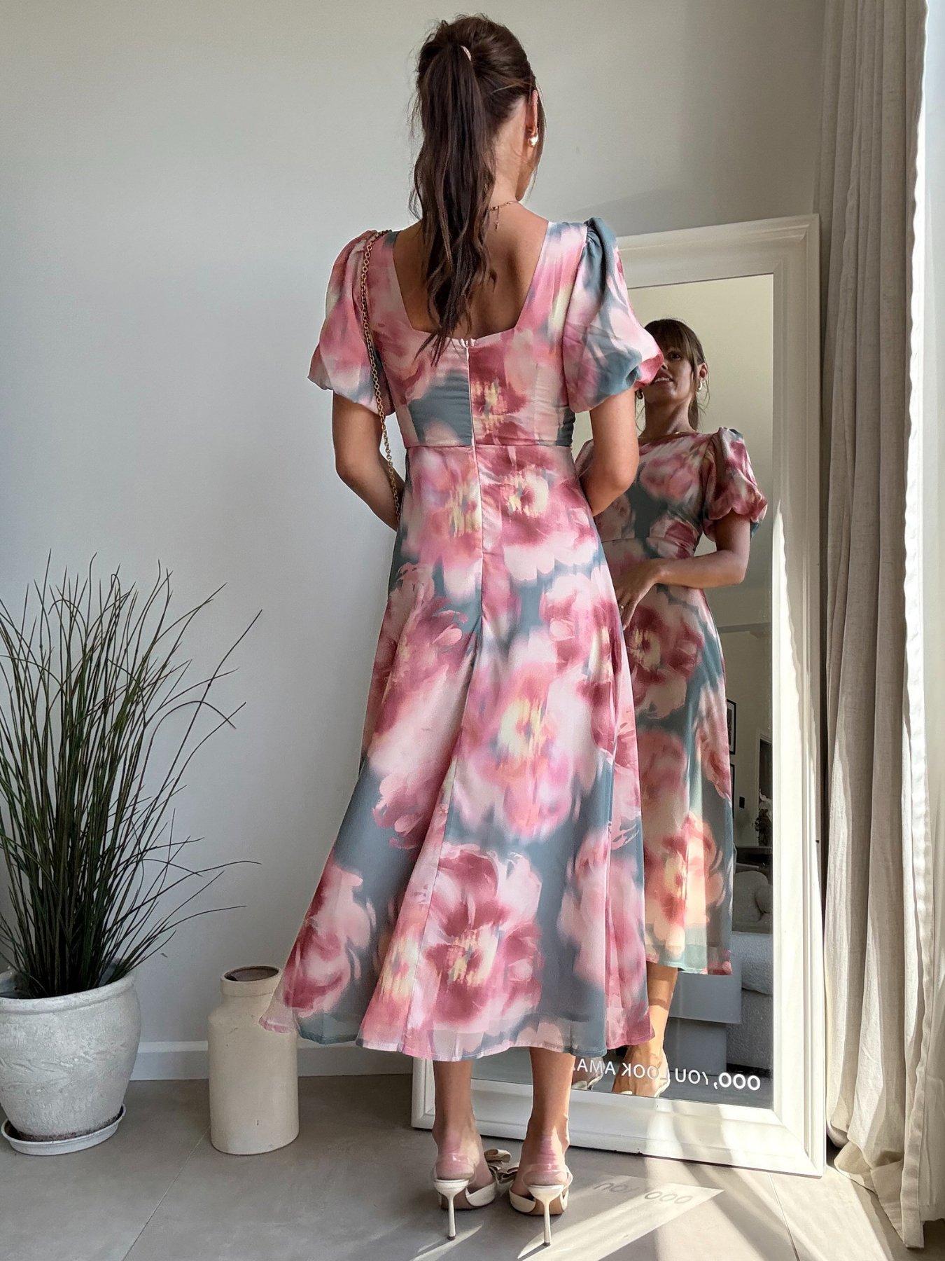 Image 2 of 4 of Style Cheat Puff Sleeve Midi Dress - Multi