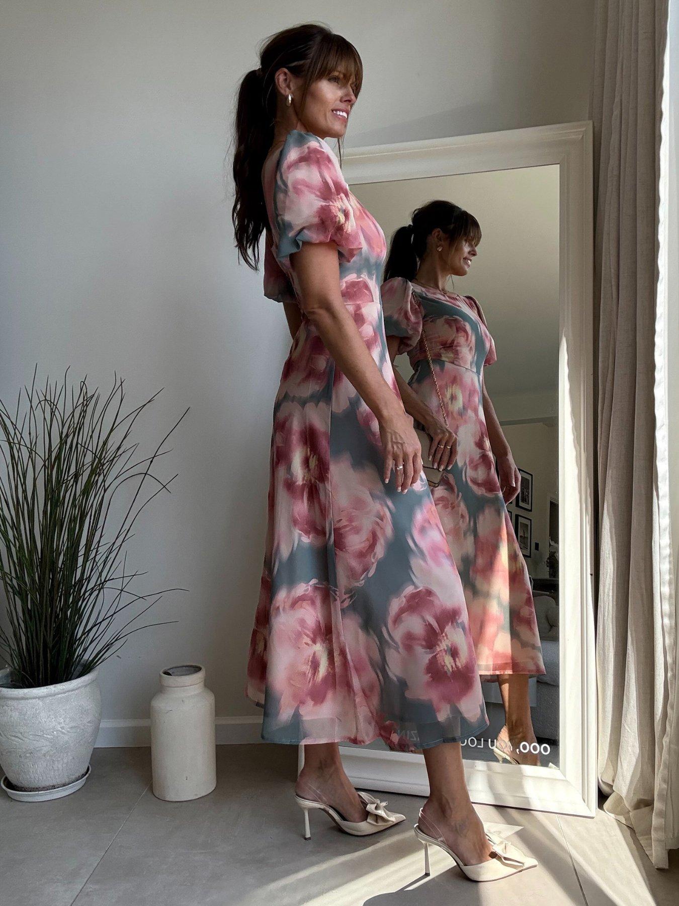 Image 3 of 4 of Style Cheat Puff Sleeve Midi Dress - Multi