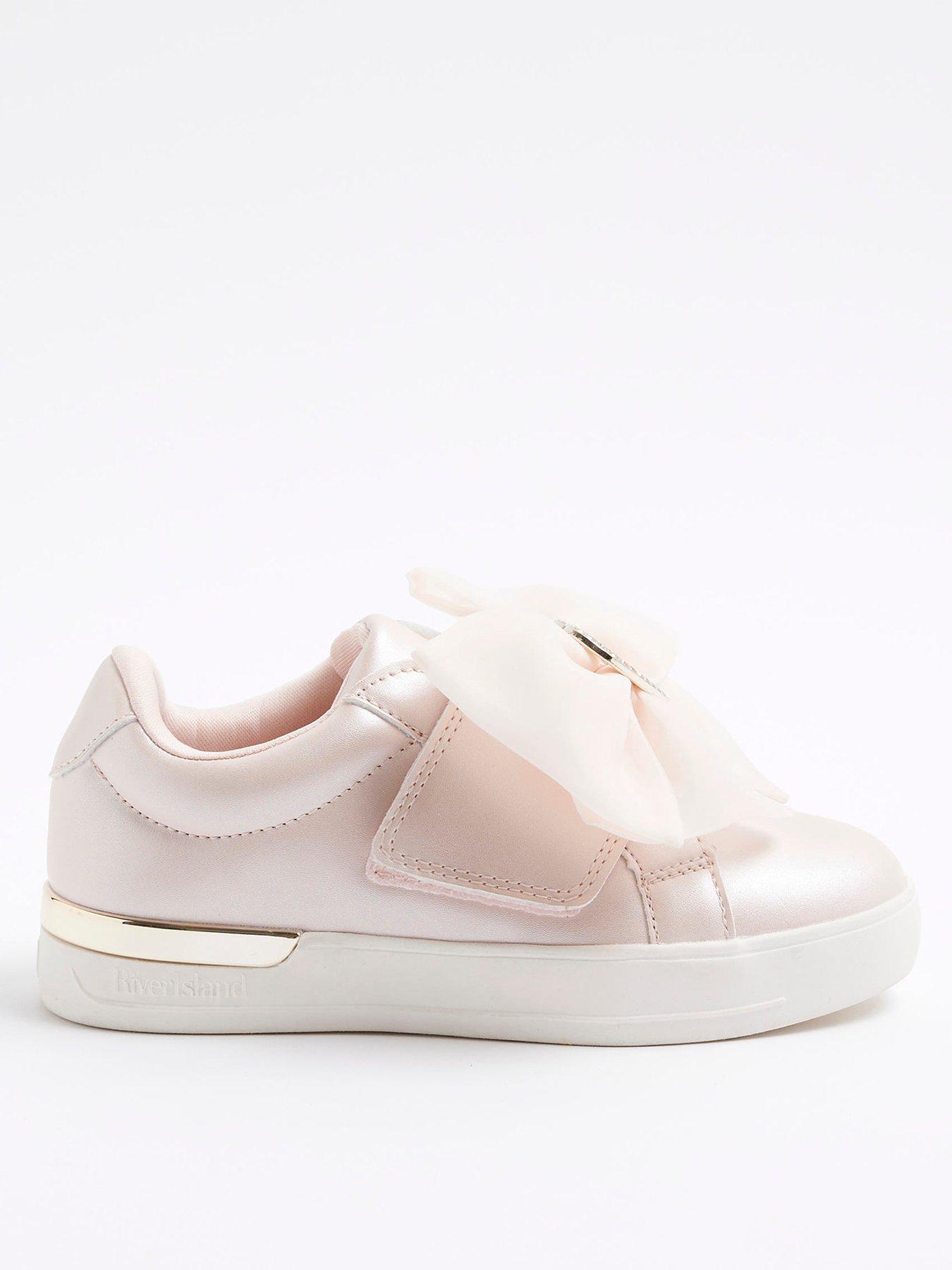 Image 1 of 5 of River Island Older Girls Organza Bow Trainers - Pink
