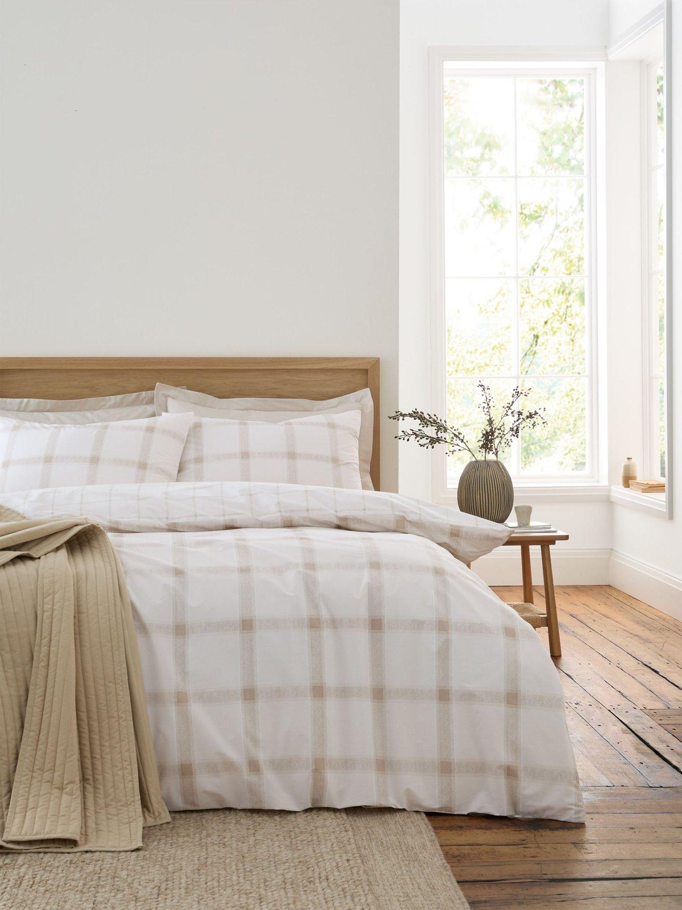 Image 1 of 6 of Bianca Oxton Check 200 Thread Count Cotton Reversible Duvet Set Natural