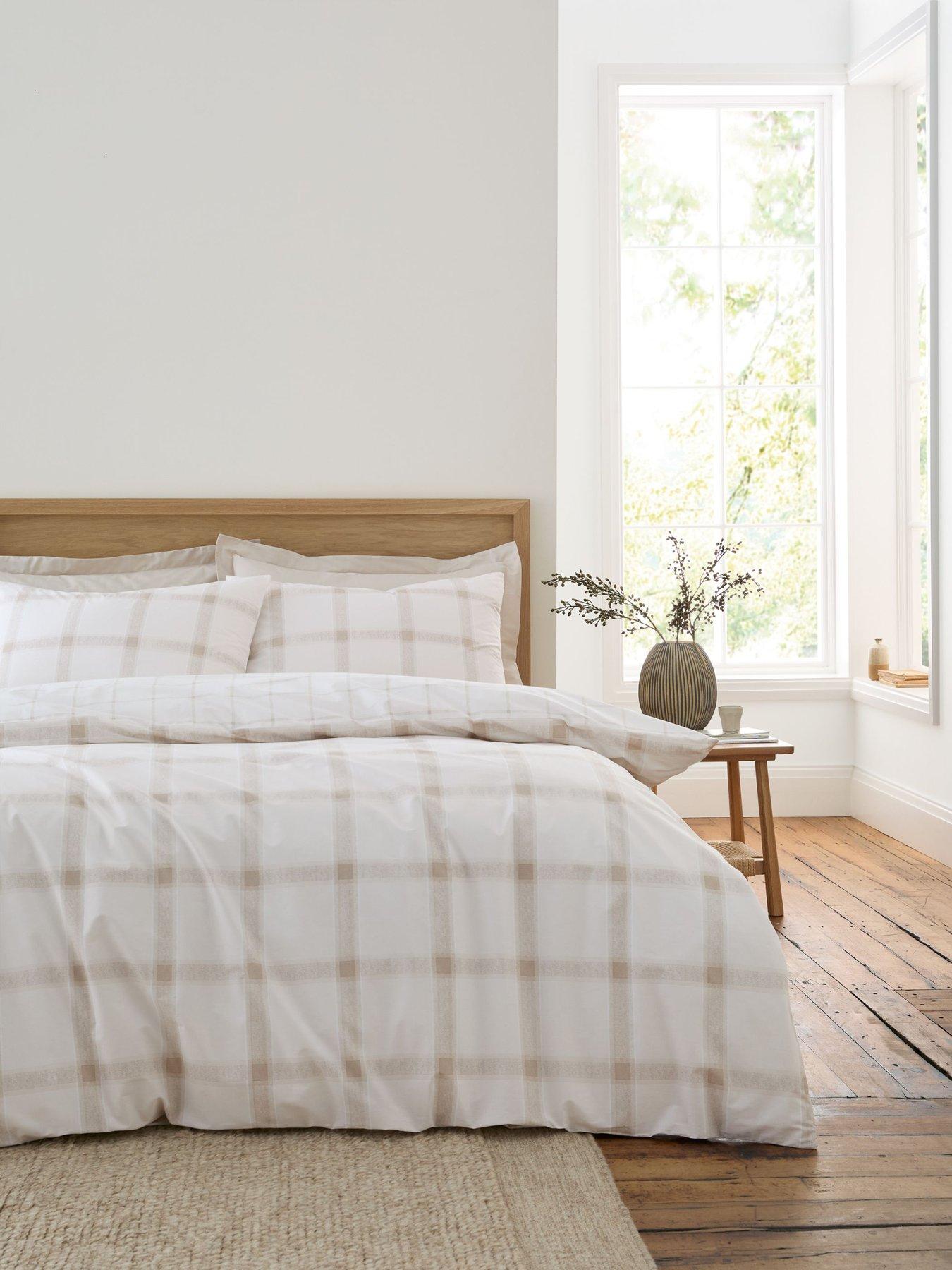 Image 3 of 6 of Bianca Oxton Check 200 Thread Count Cotton Reversible Duvet Set Natural