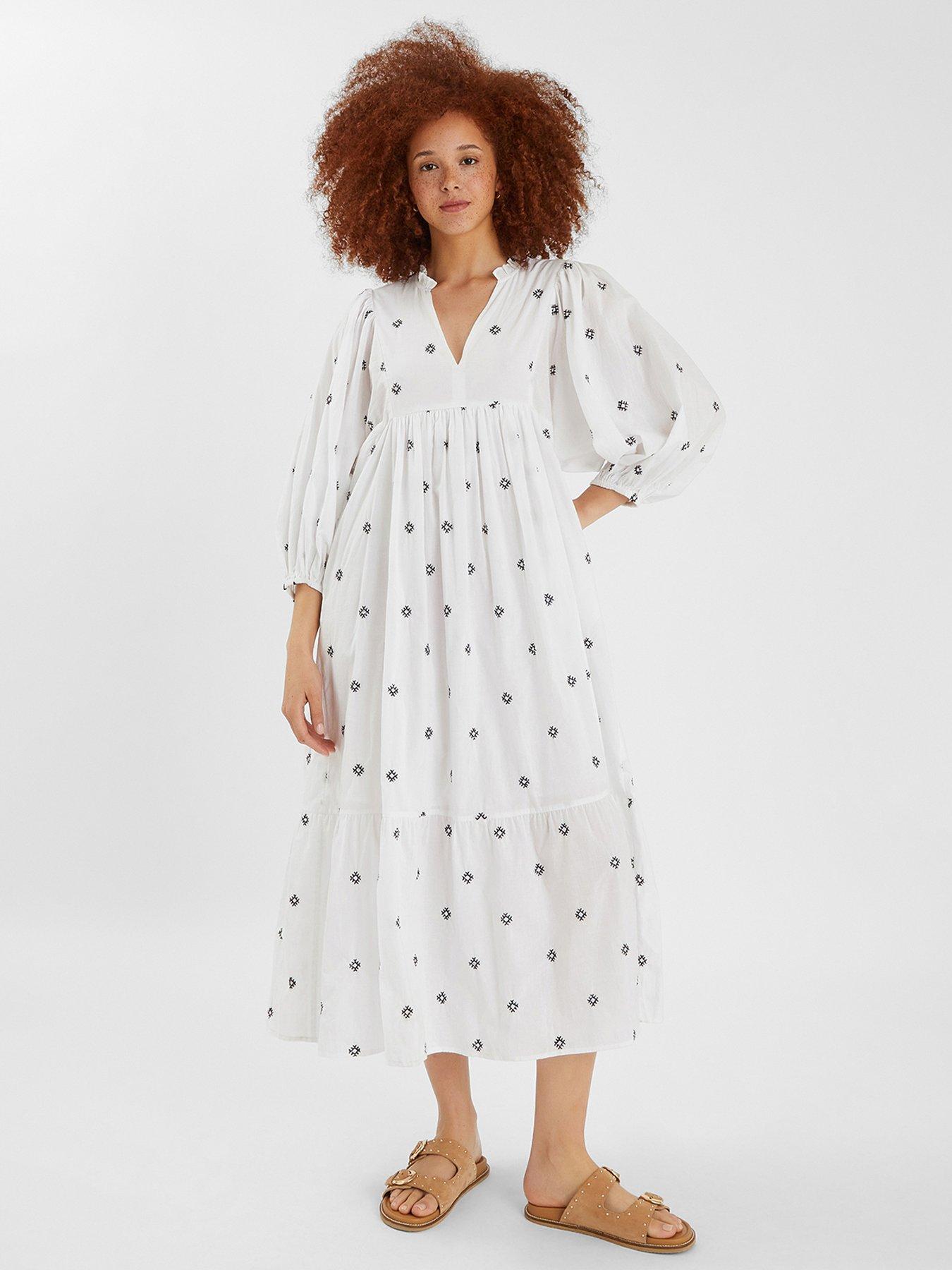  image of accessorize-embroidered-long-sleeve-maxi-dress-white