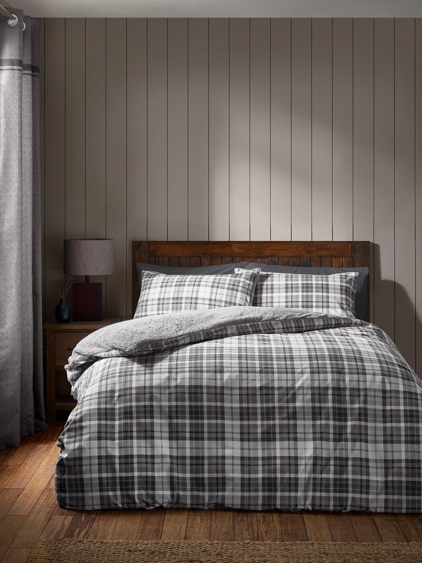 Image 1 of 5 of Catherine Lansfield Cosy Sherpa Check Duvet Set - Grey