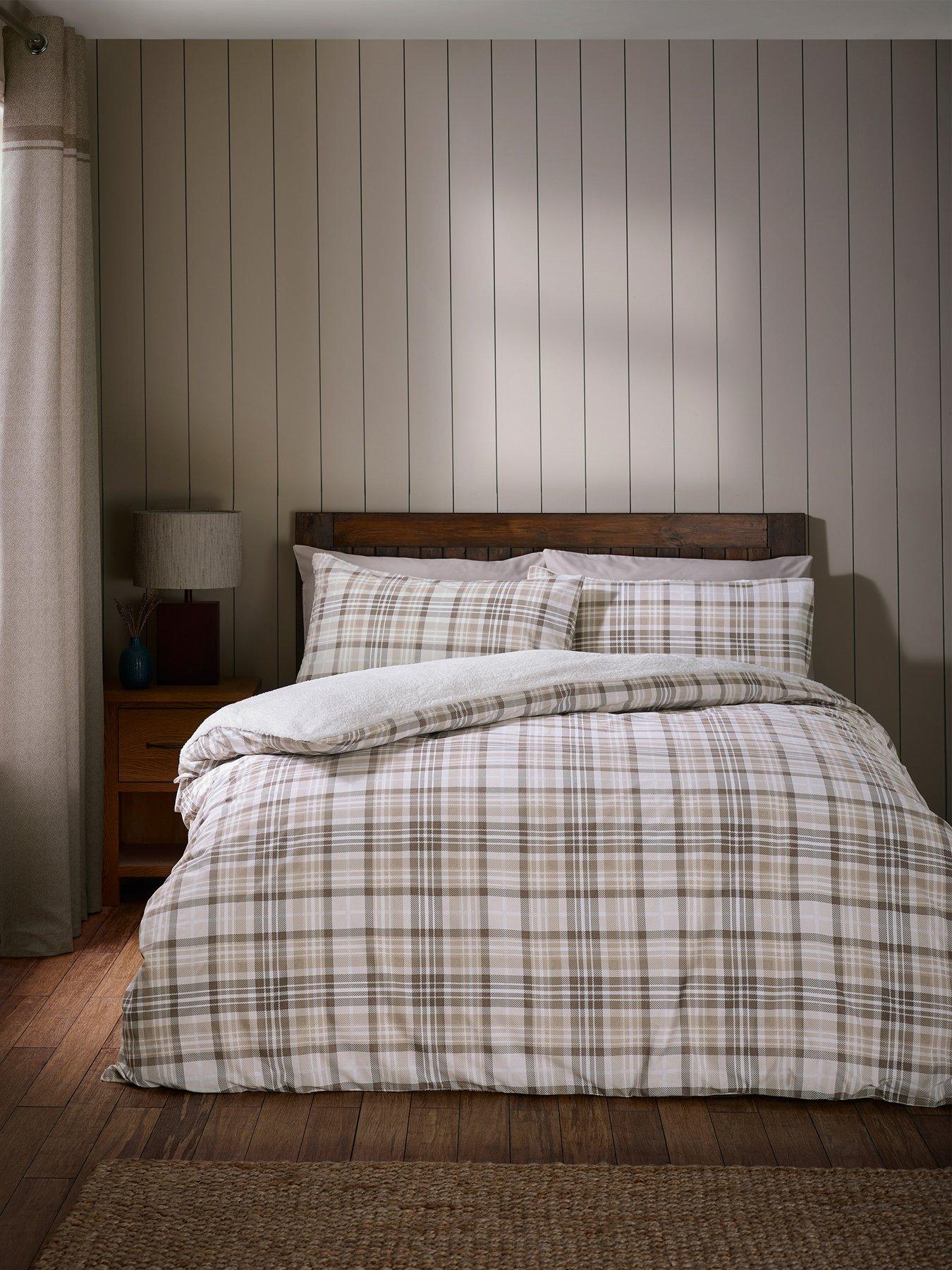 undefined Cosy Sherpa Check Duvet Set - Natural