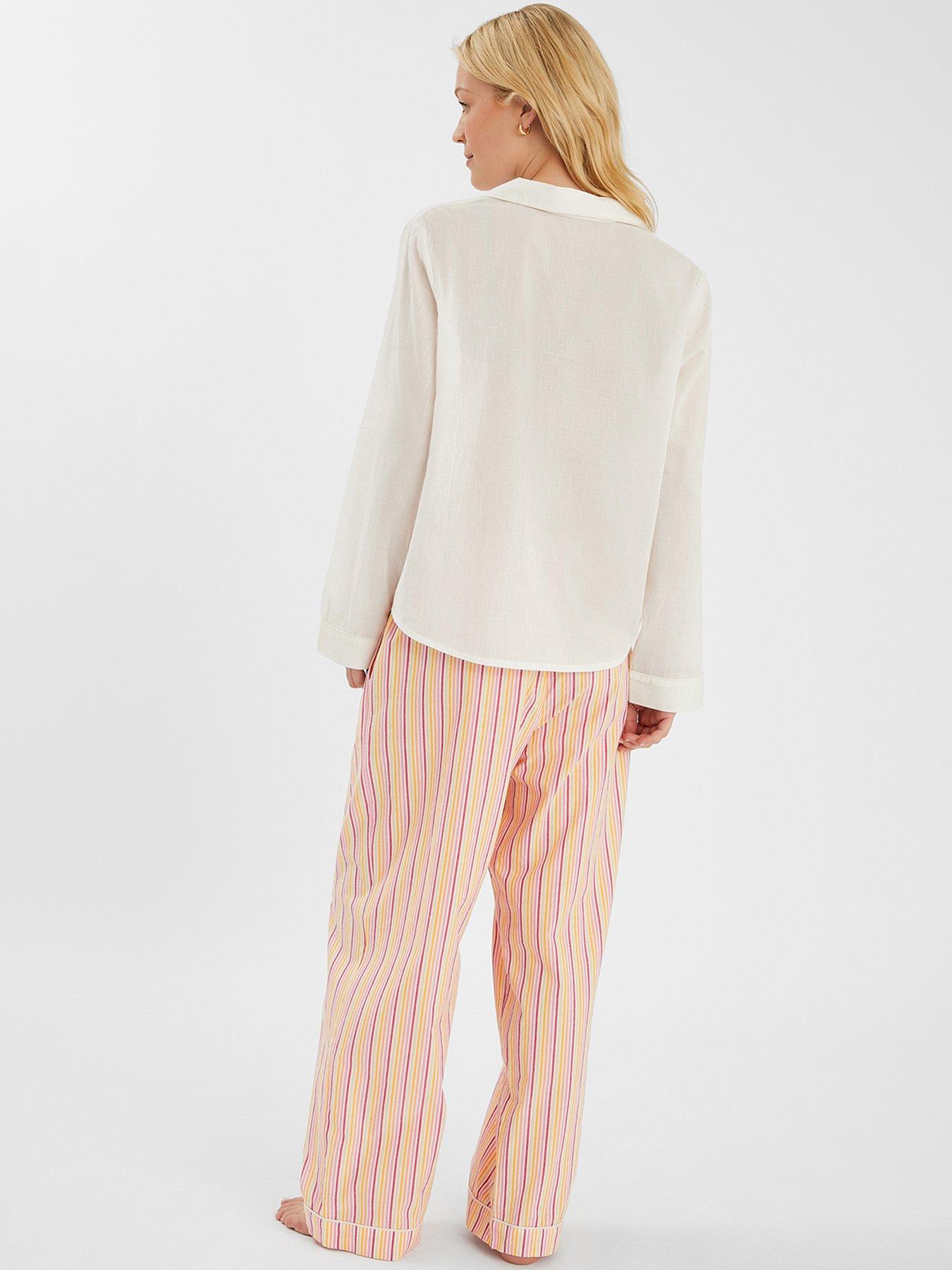Image 2 of 4 of Accessorize Embroidered Stripe Long Pyjamas Set - Pink