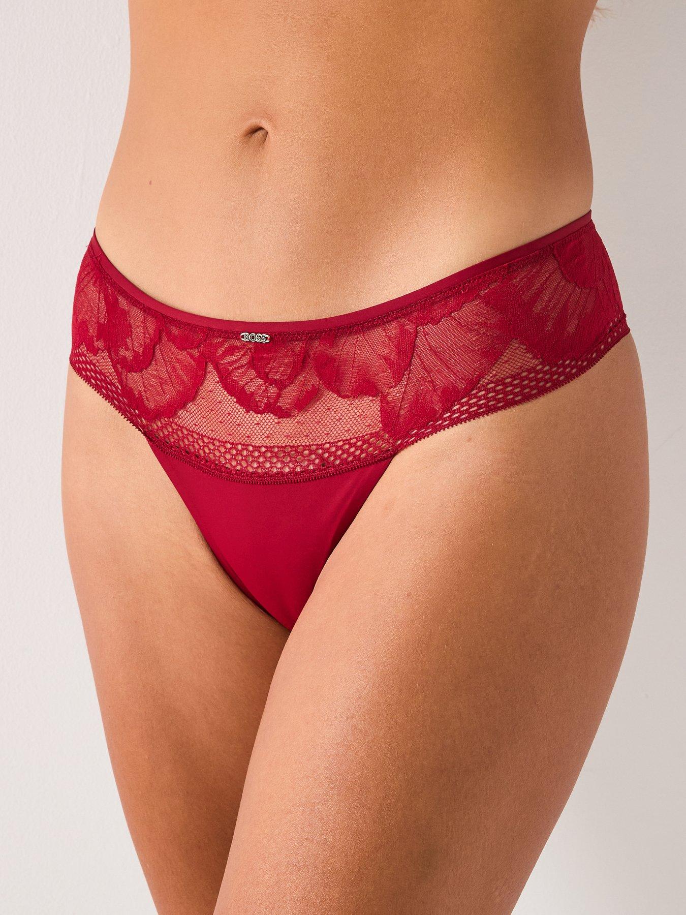 front image of boss-peony-lace-thong-dark-red