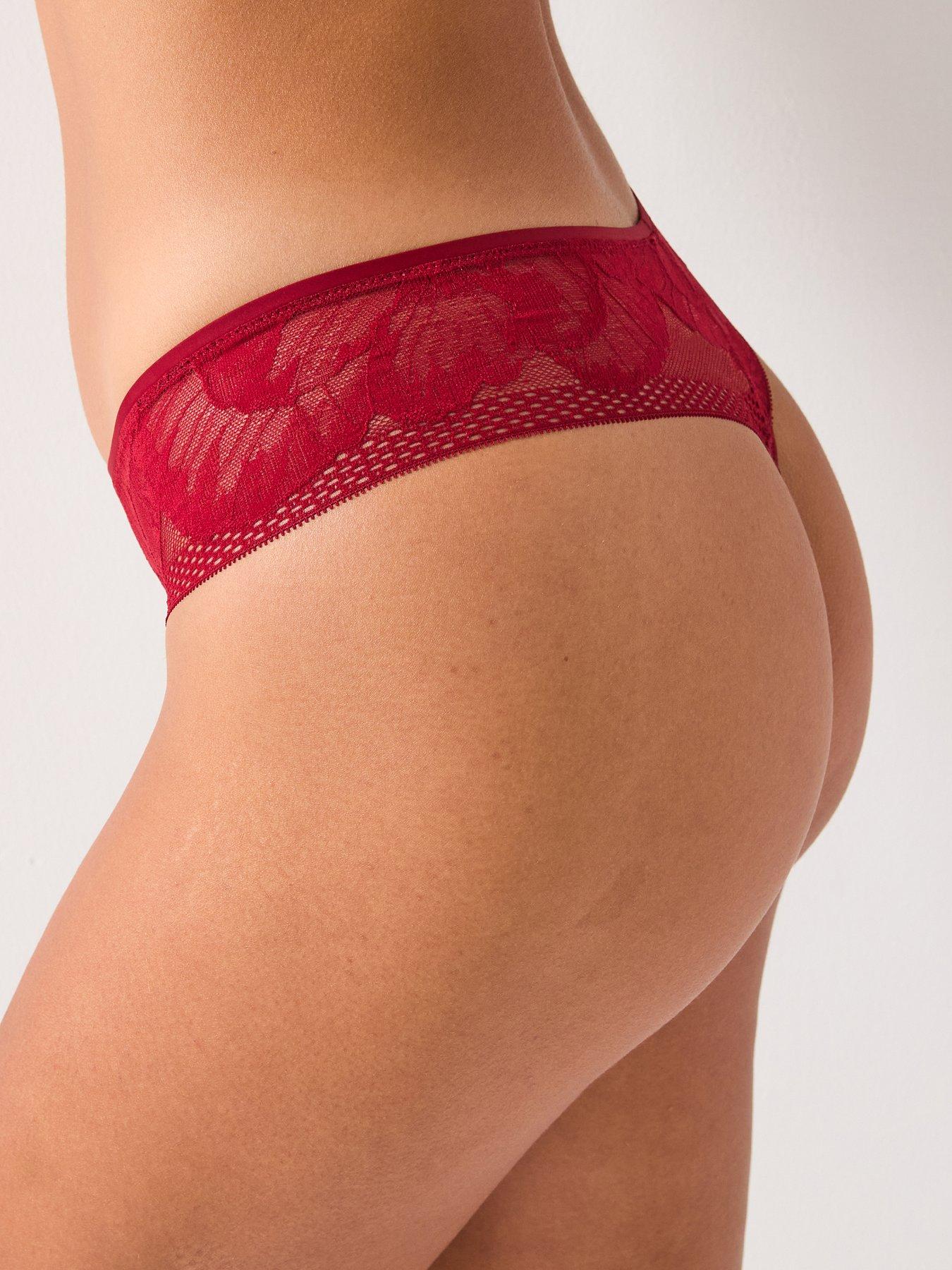  image of boss-peony-lace-thong-dark-red