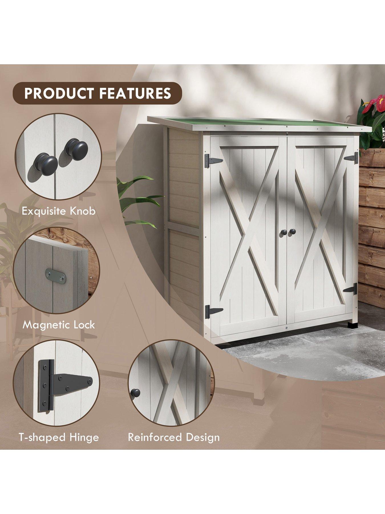  image of outsunny-wood-garden-storage-shed-tool-cabinet-w-shelves-light-grey