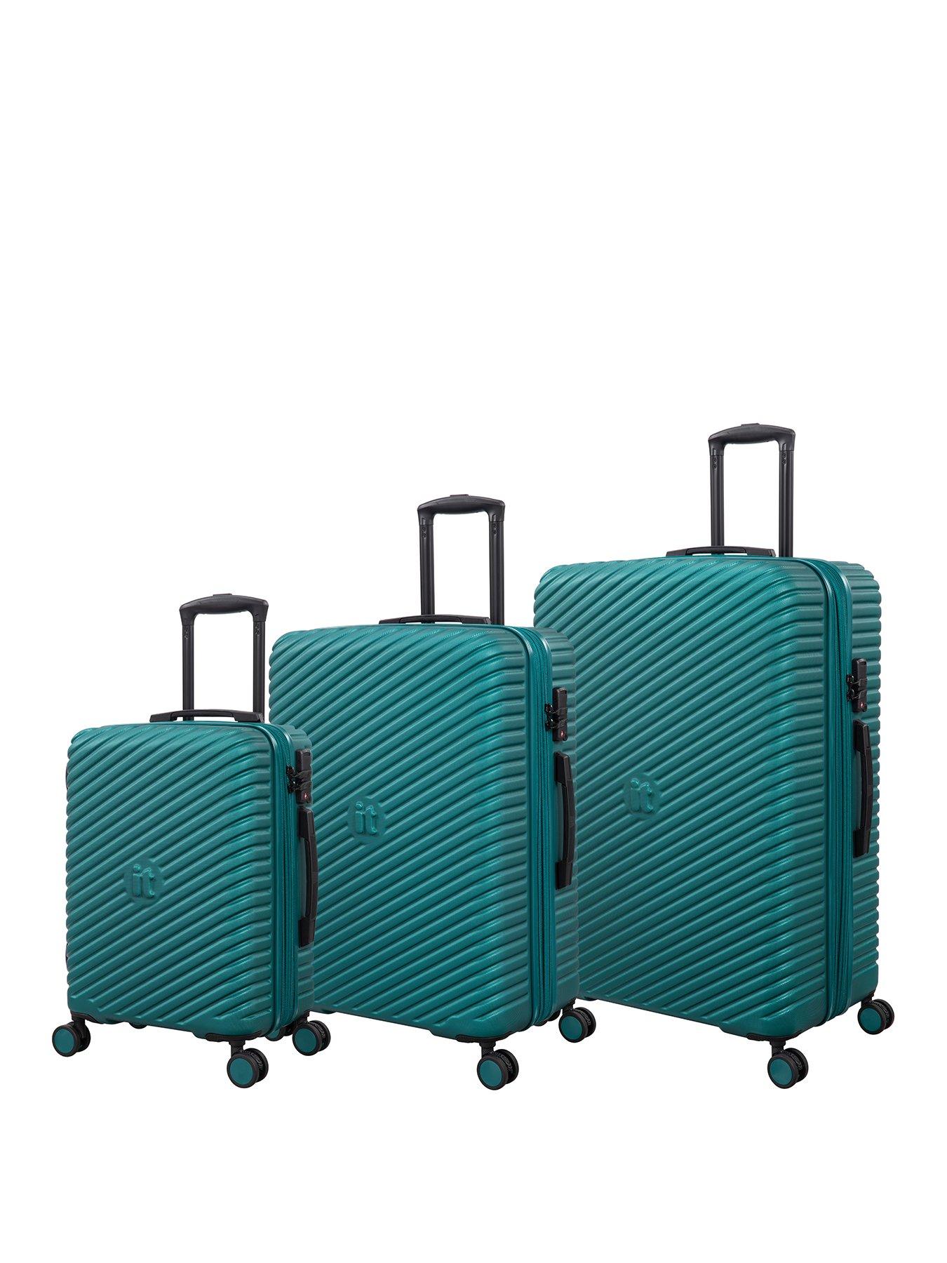 undefined Pleating Teal Green 3pc Suitcase Set