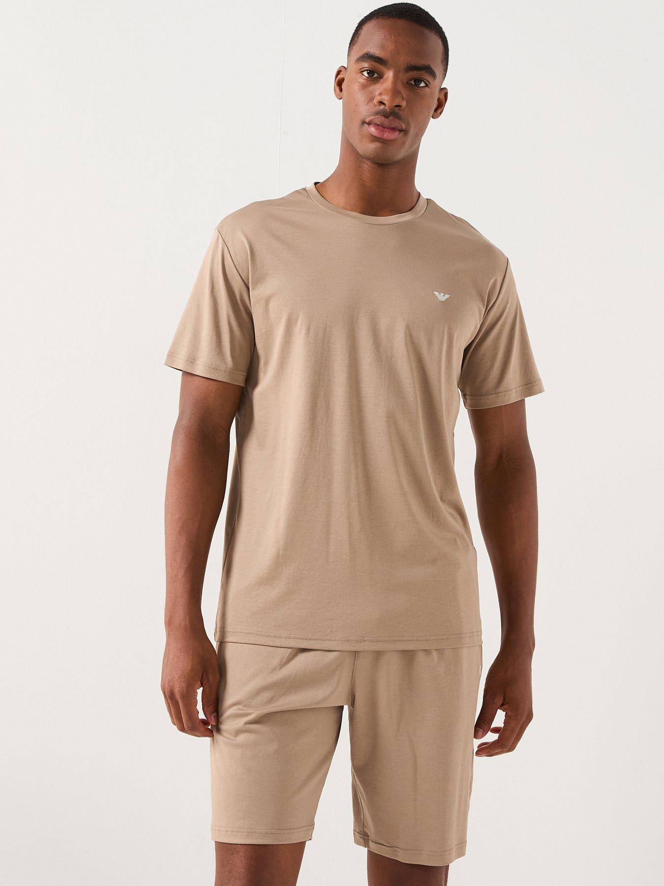Image 1 of 5 of Emporio Armani Bodywear Jersey Shortie Pyjama Set - Light Brown