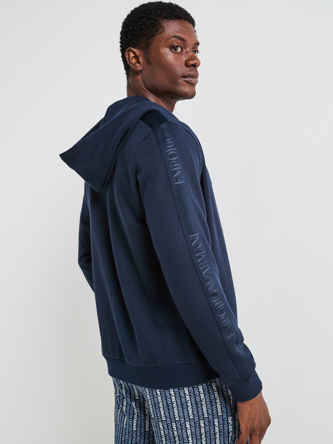 Emporio Armani Bodywear Basic Terry Tape Zip Through Hooded Lounge Top ...