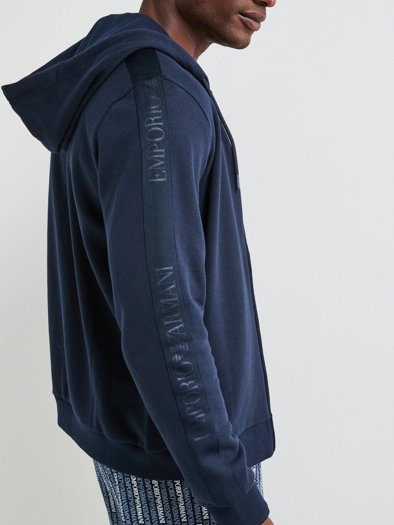 Emporio Armani Bodywear Basic Terry Tape Zip Through Hooded Lounge Top ...