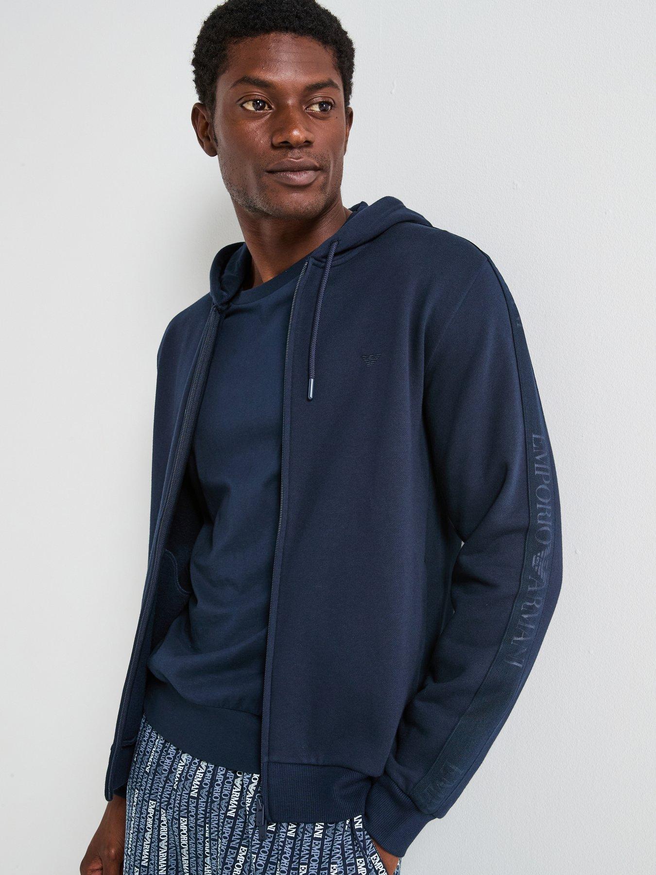 Emporio Armani Bodywear Basic Terry Tape Zip Through Hooded Lounge Top ...