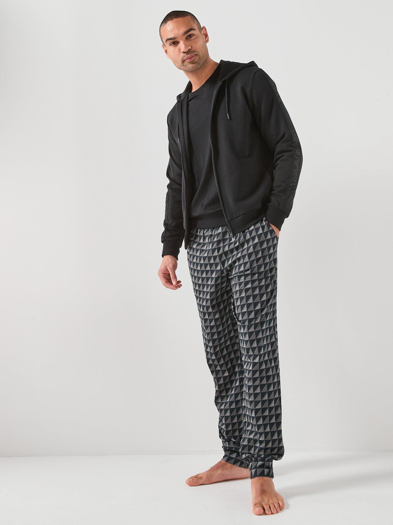 Image 3 of 5 of Emporio Armani Bodywear Basic Terry Tape Zip Through Hooded Lounge Top - Black