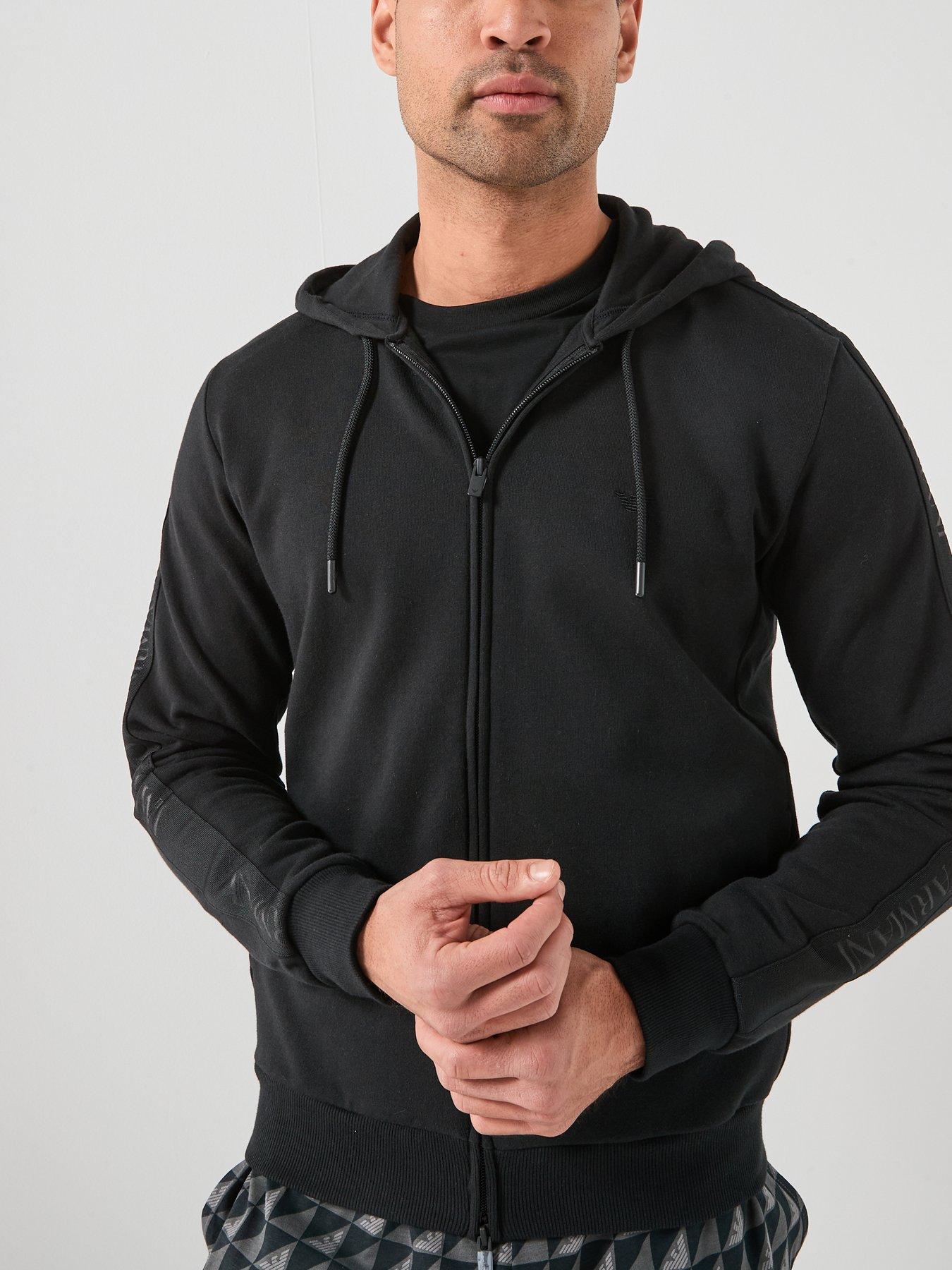 Image 5 of 5 of Emporio Armani Bodywear Basic Terry Tape Zip Through Hooded Lounge Top - Black