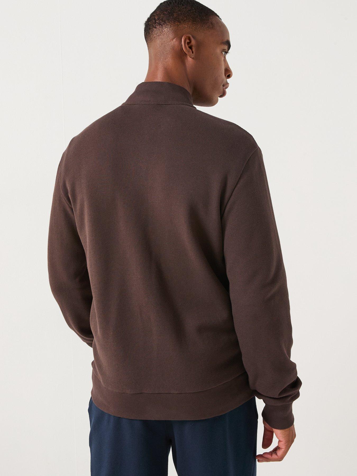 stillFront image of emporio-armani-bodywear-iconic-piquet-zip-through-sweat-top-dark-brown