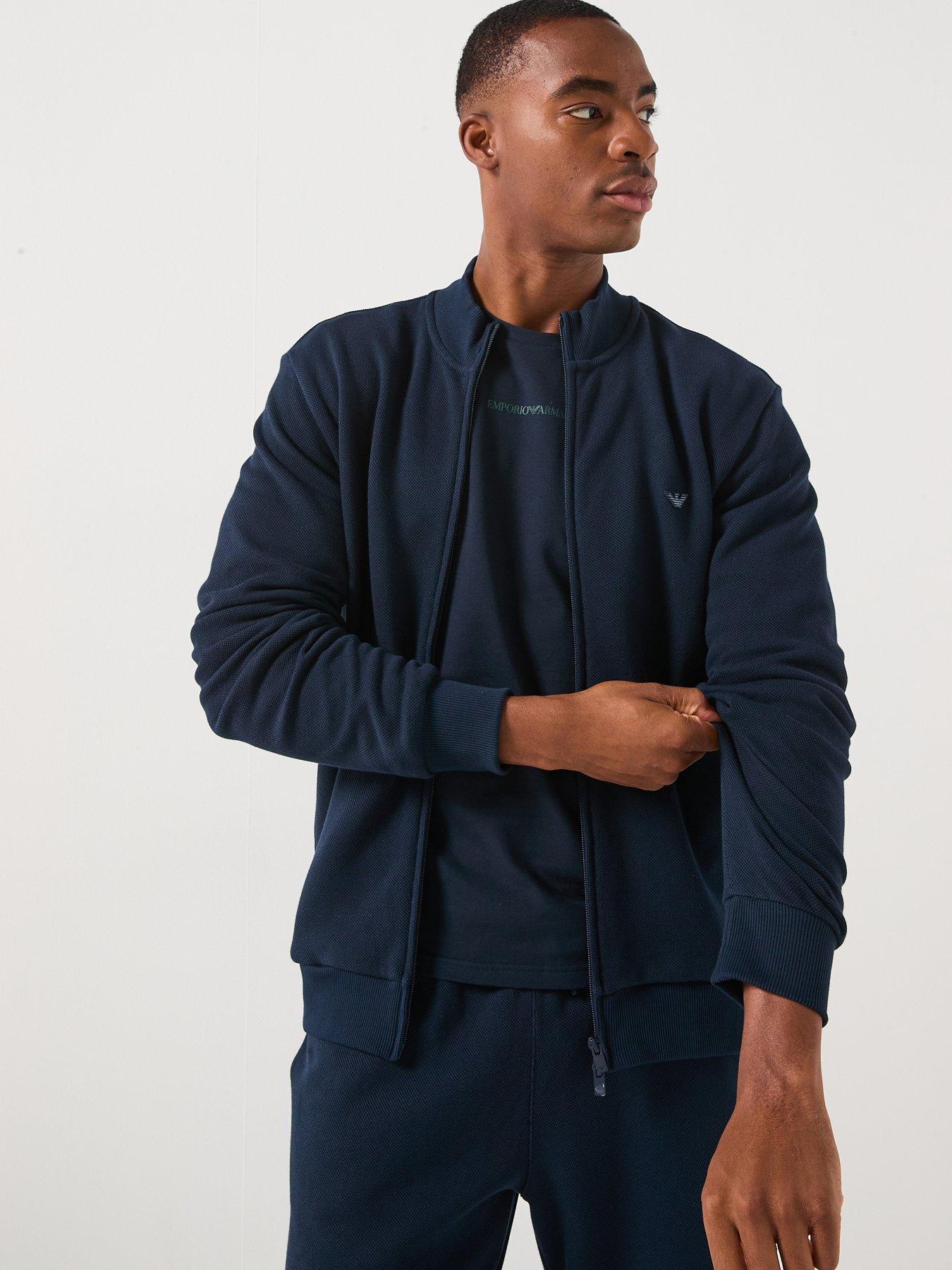 Image 1 of 5 of Emporio Armani Bodywear Iconic Piquet Zip Through Sweat Top - Navy