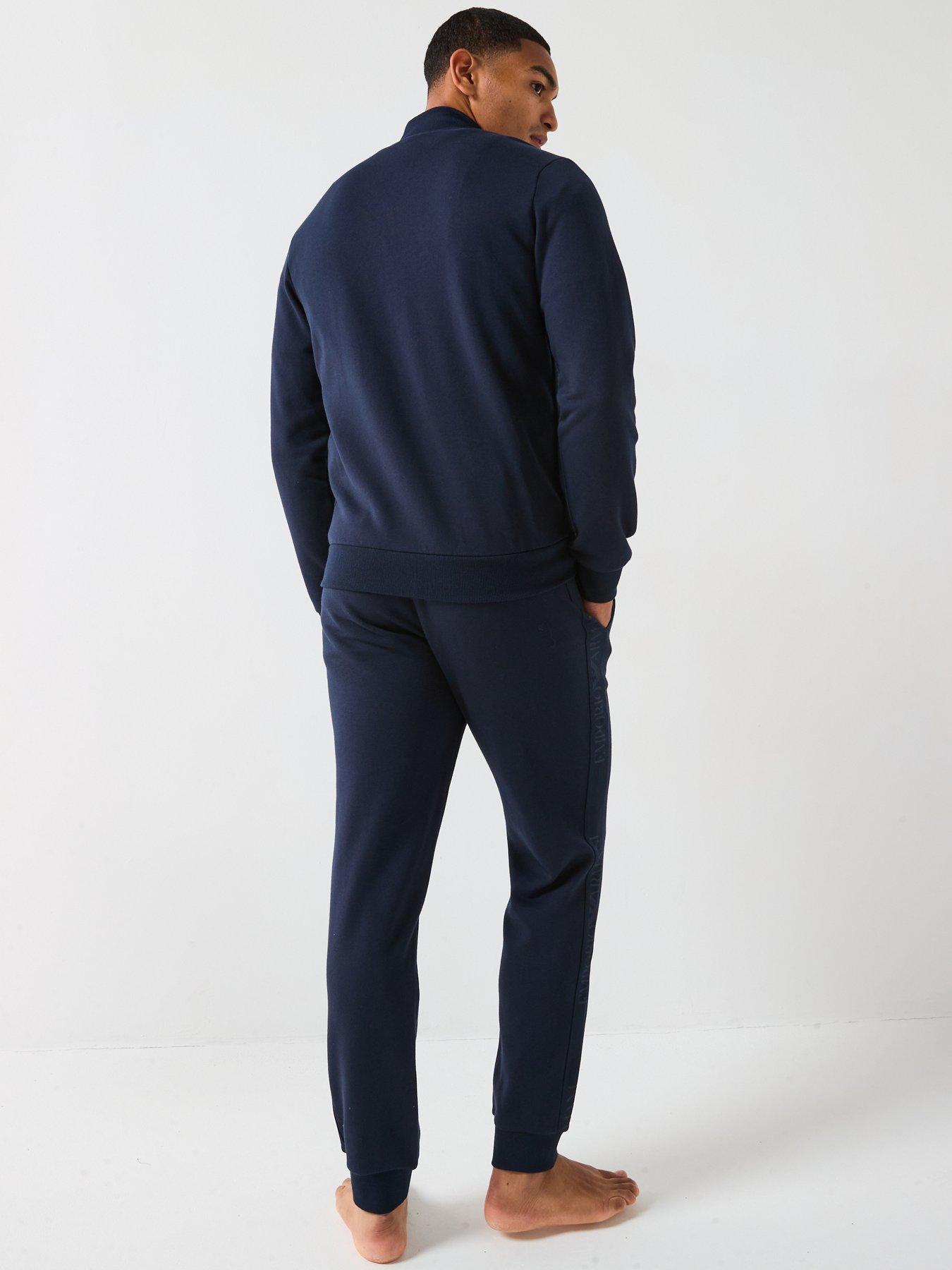 stillFront image of emporio-armani-bodywear-basic-terry-tape-zip-through-lounge-set-navy
