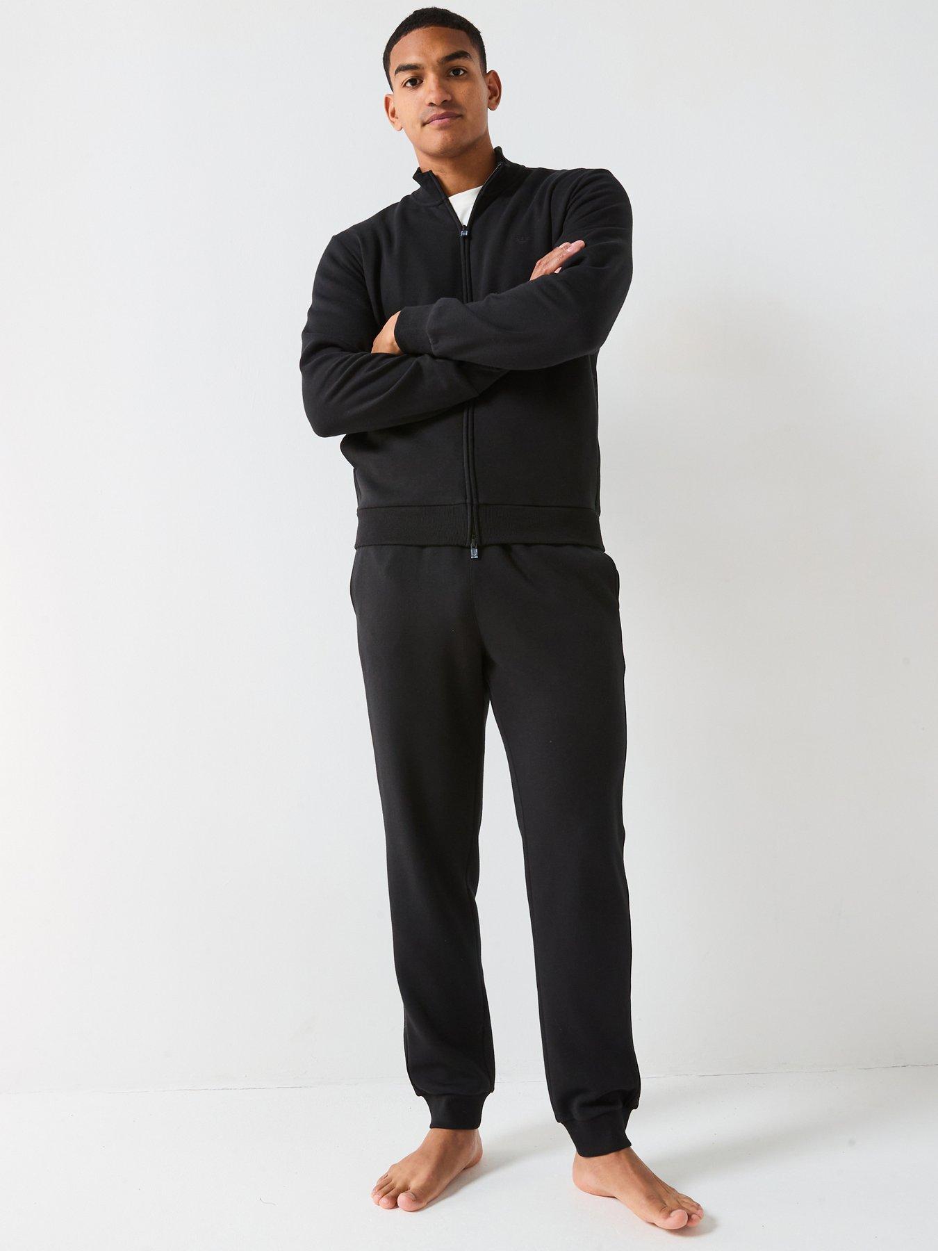 Image 1 of 4 of Emporio Armani Bodywear Basic Terry Tape Zip Through Lounge Set - Black