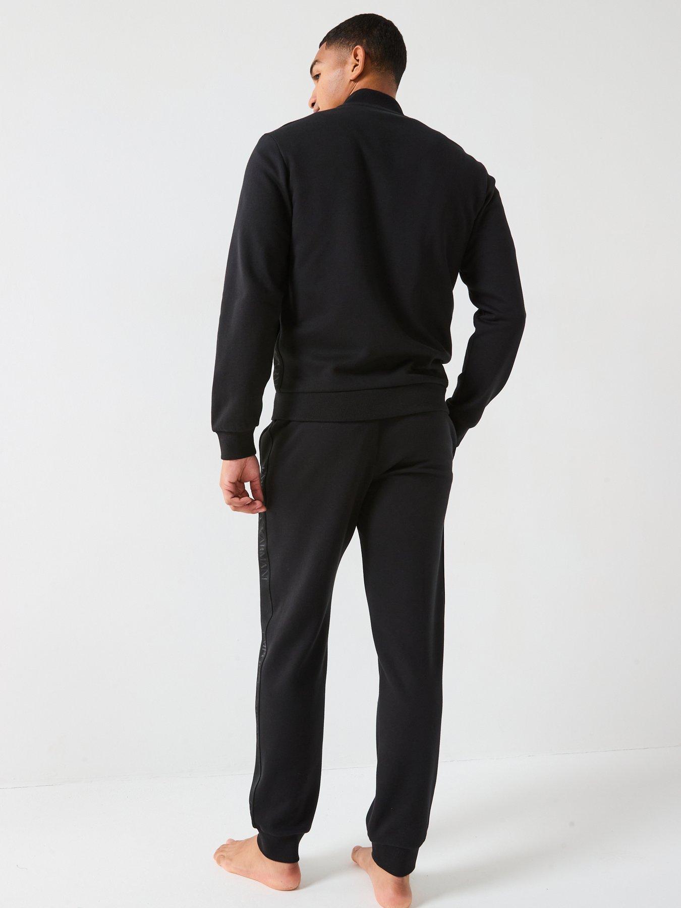 Image 2 of 4 of Emporio Armani Bodywear Basic Terry Tape Zip Through Lounge Set - Black