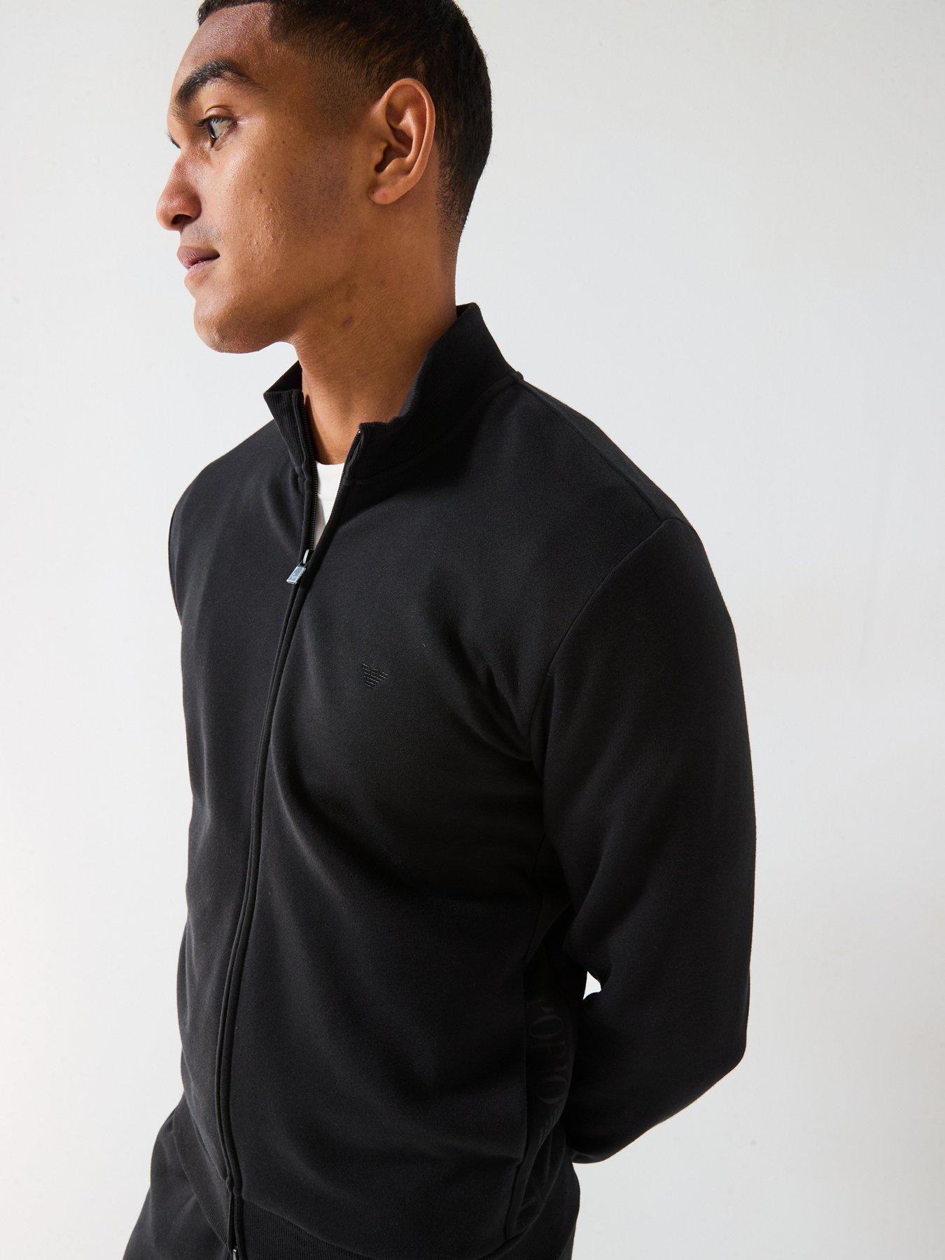 Image 4 of 4 of Emporio Armani Bodywear Basic Terry Tape Zip Through Lounge Set - Black