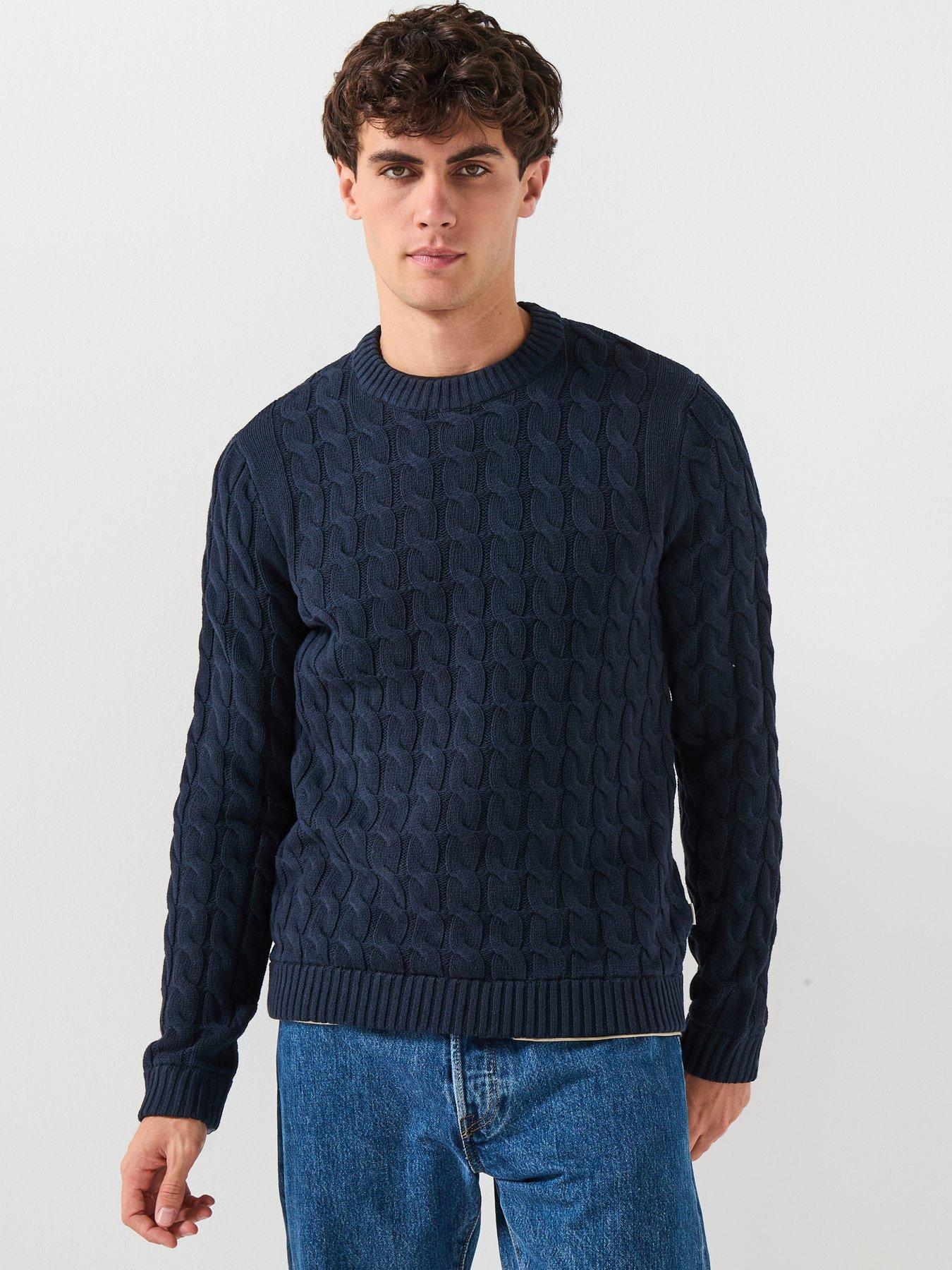  image of only-sons-kicker-cable-crew-knitted-jumper-navy
