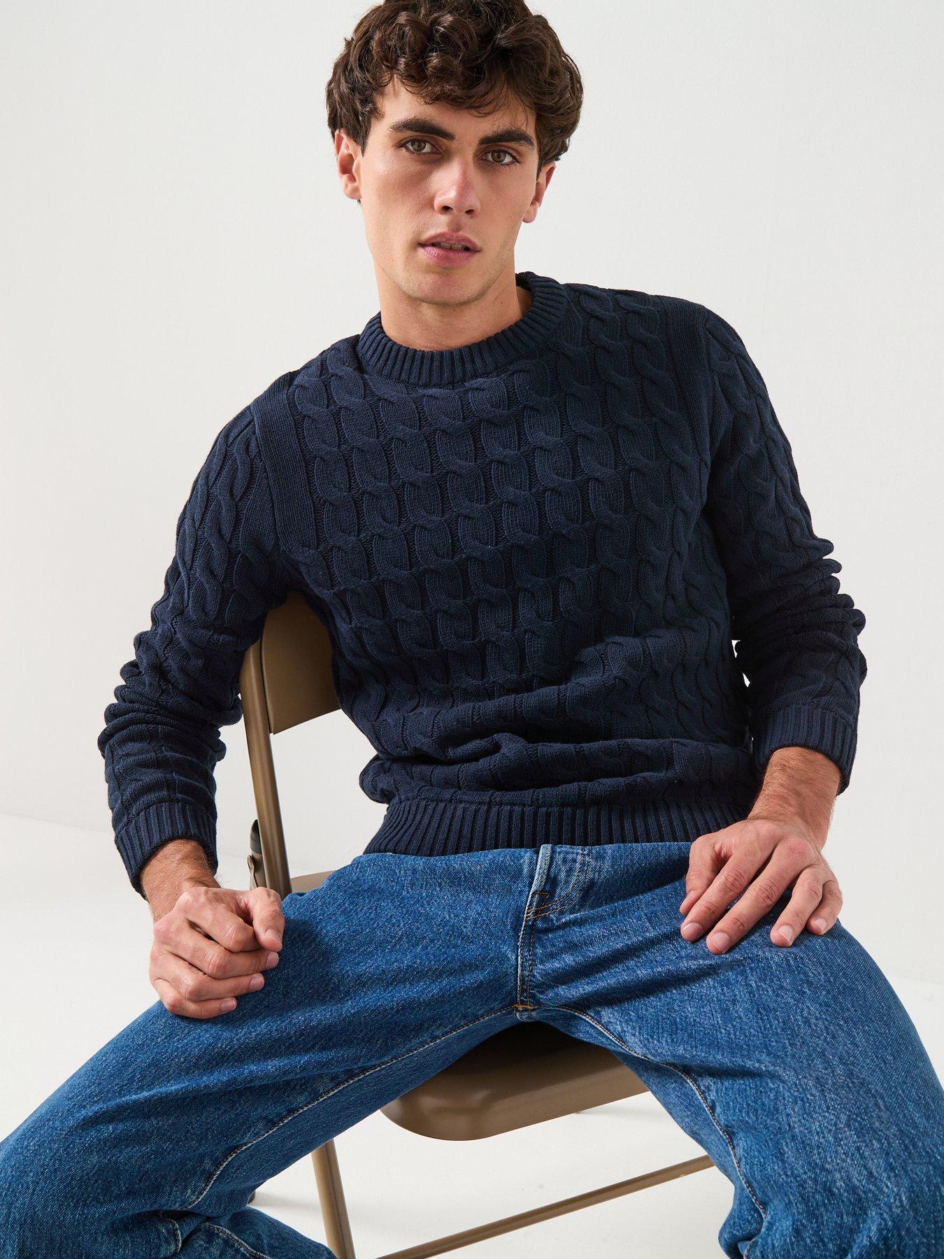  image of only-sons-kicker-cable-crew-knitted-jumper-navy