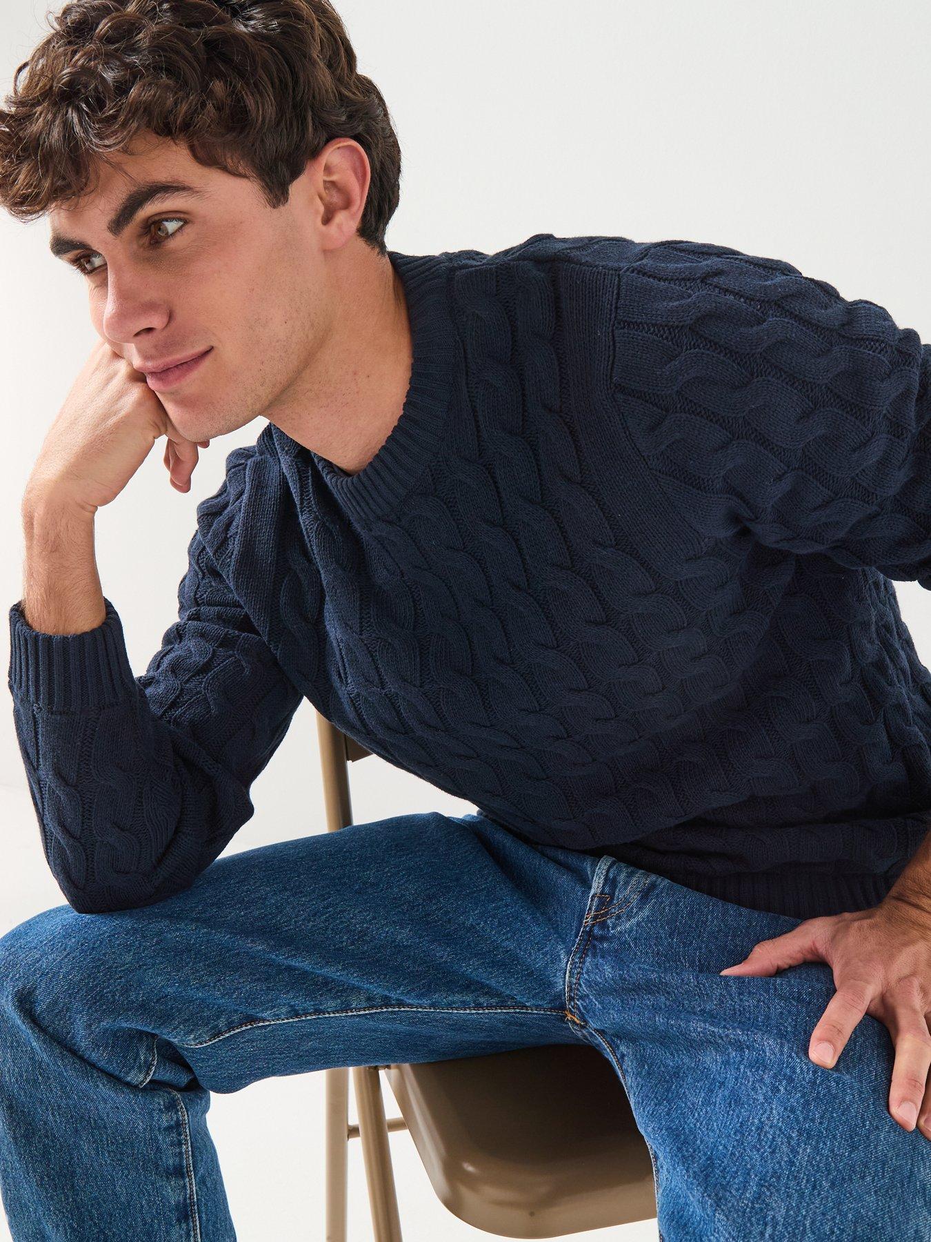  image of only-sons-kicker-cable-crew-knitted-jumper-navy