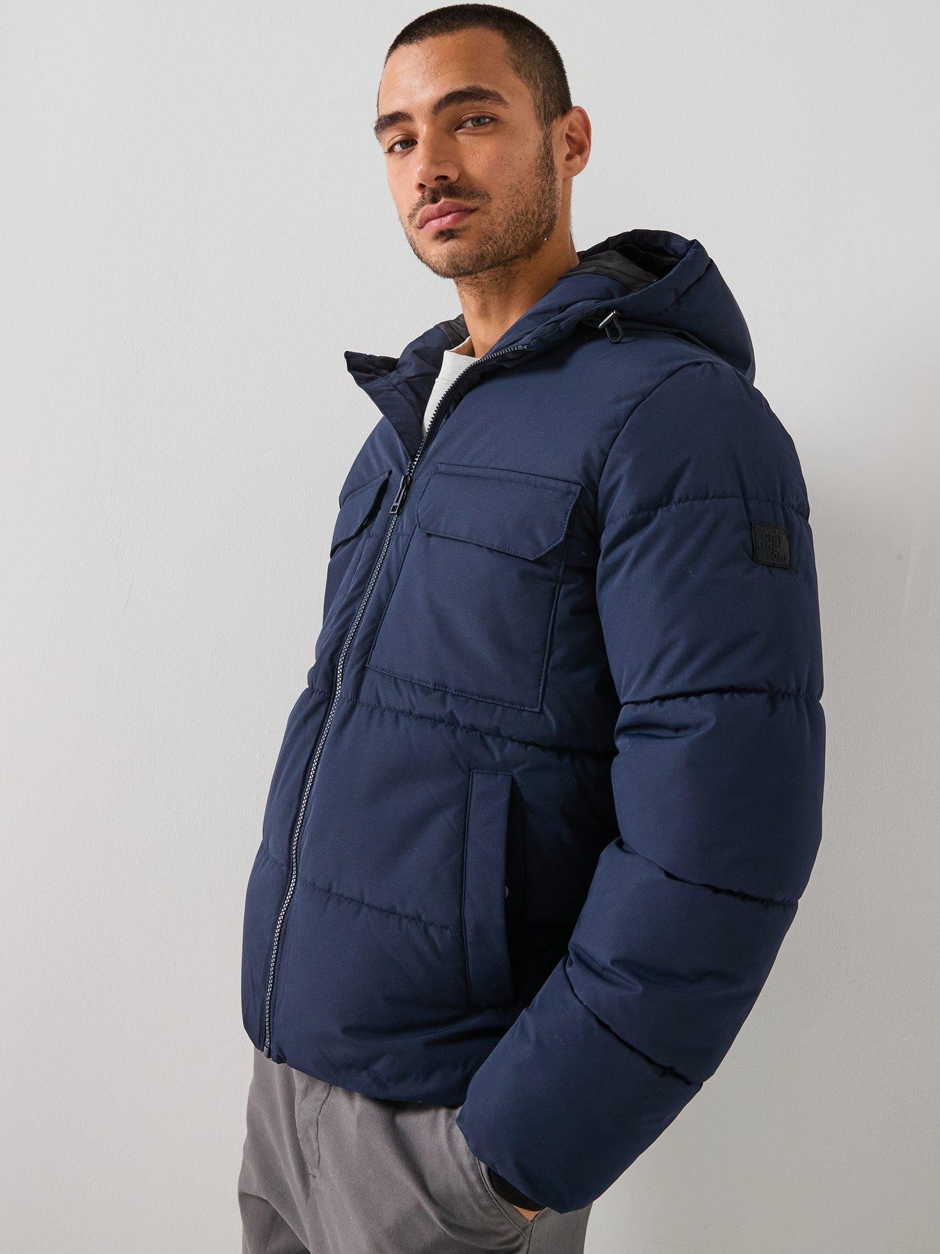  image of only-sons-elijah-padded-hooded-coat-navy