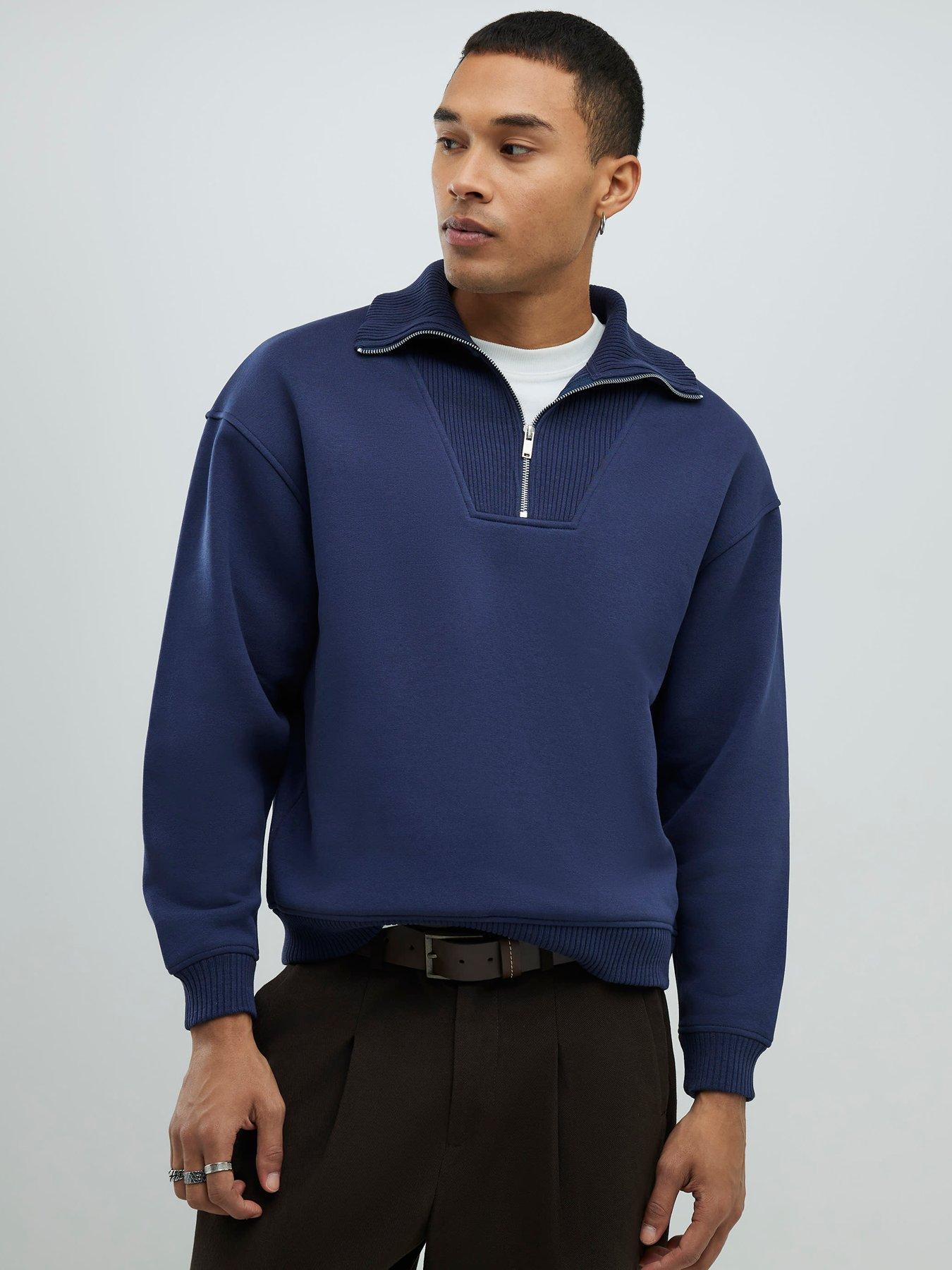  image of river-island-essentials-14-zip-sweat-navy