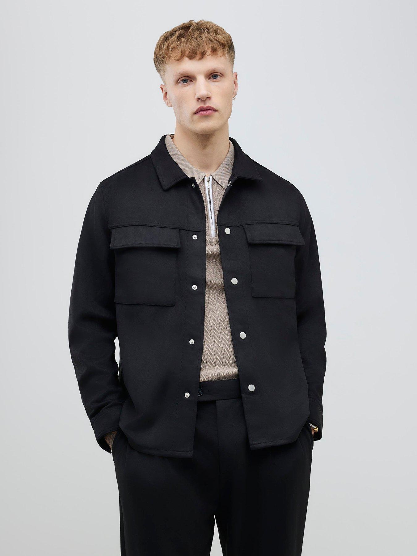River Island Long Sleeve Suede Overshirt - Black
