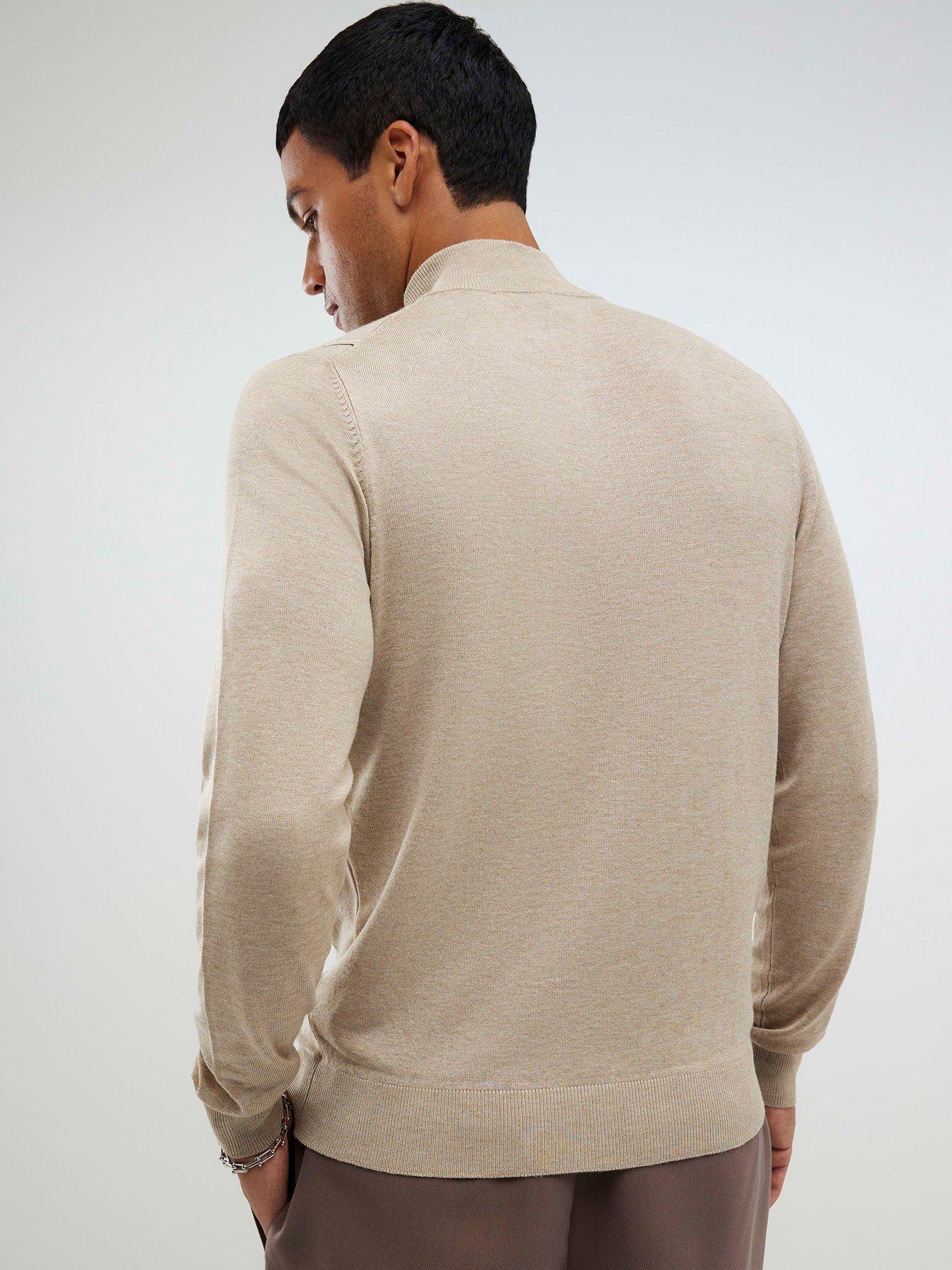  image of river-island-half-zip-striped-knitted-jumper-beige