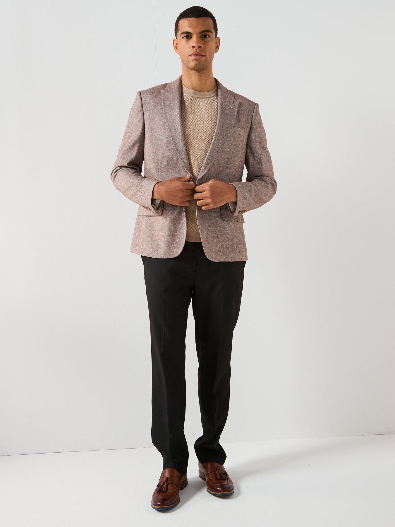 image of river-island-slim-fit-textured-suit-jacket-beige