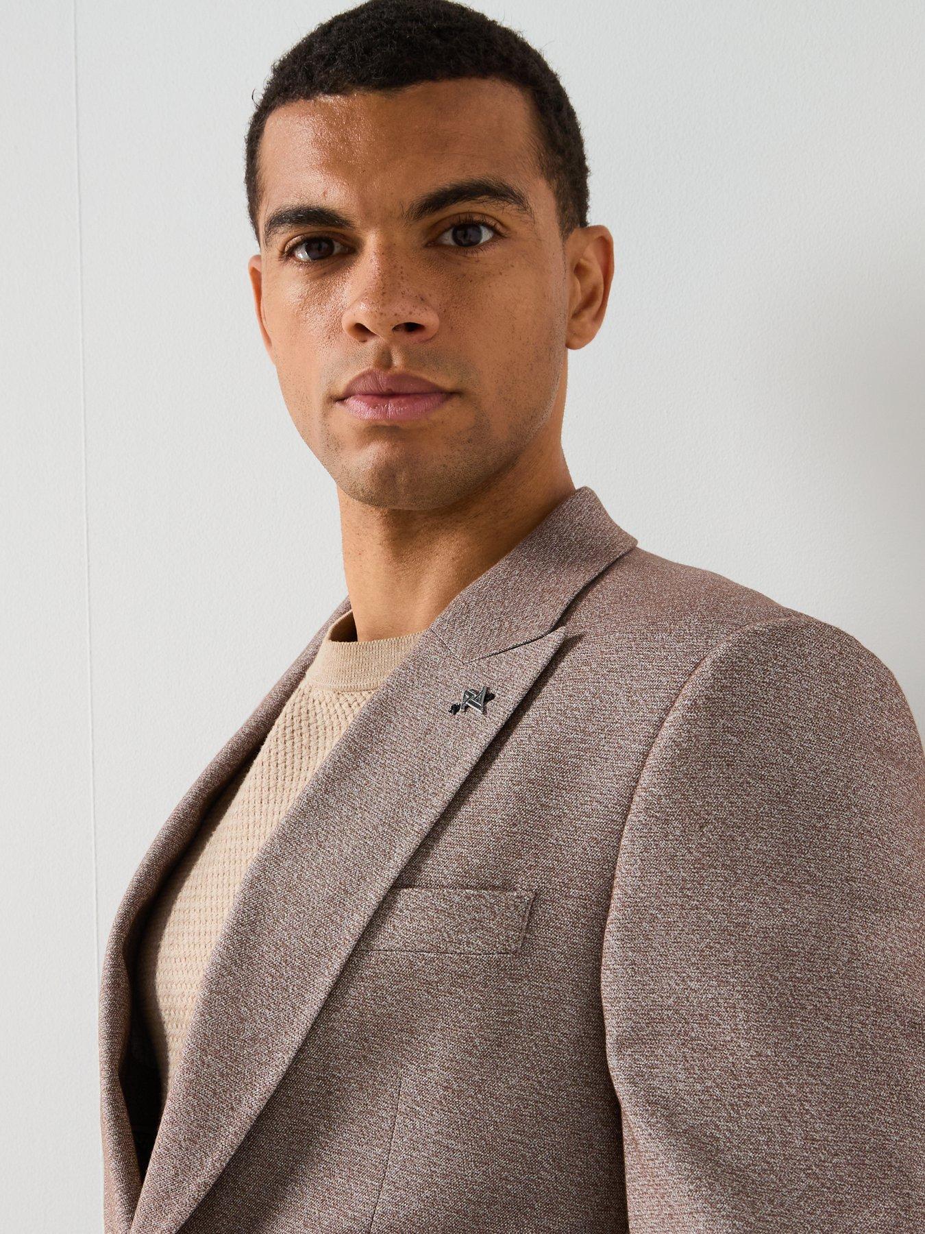 Image 4 of 6 of River Island Slim Fit Textured Suit Jacket - Beige