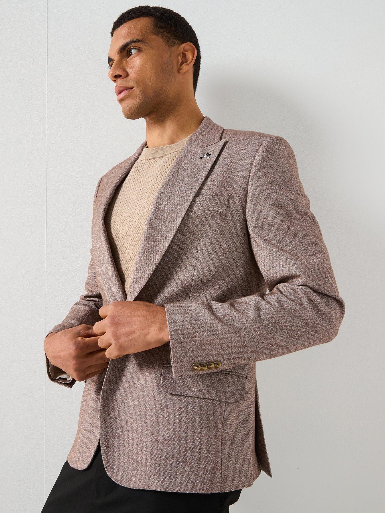  image of river-island-slim-fit-textured-suit-jacket-beige