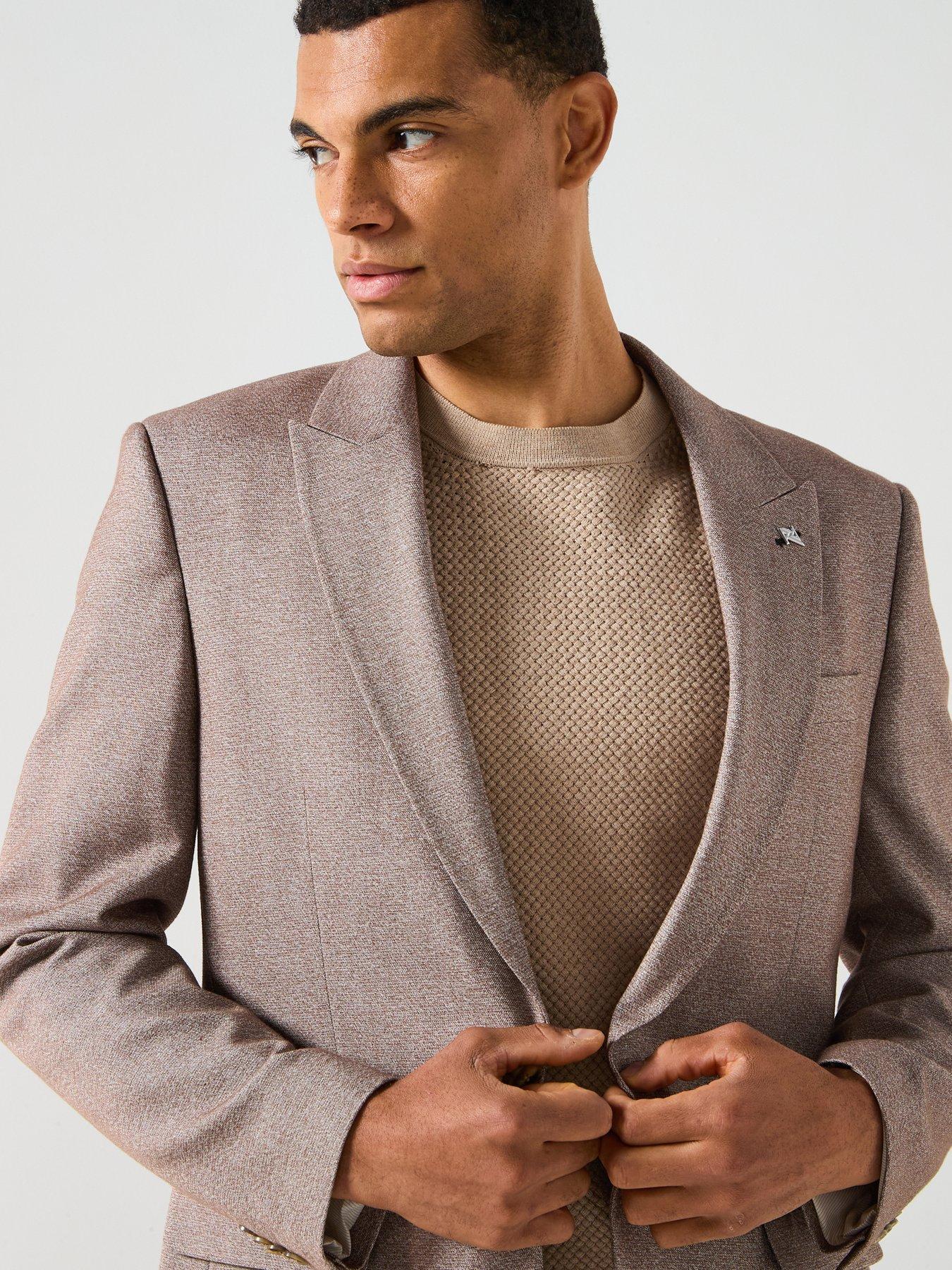  image of river-island-slim-fit-textured-suit-jacket-beige