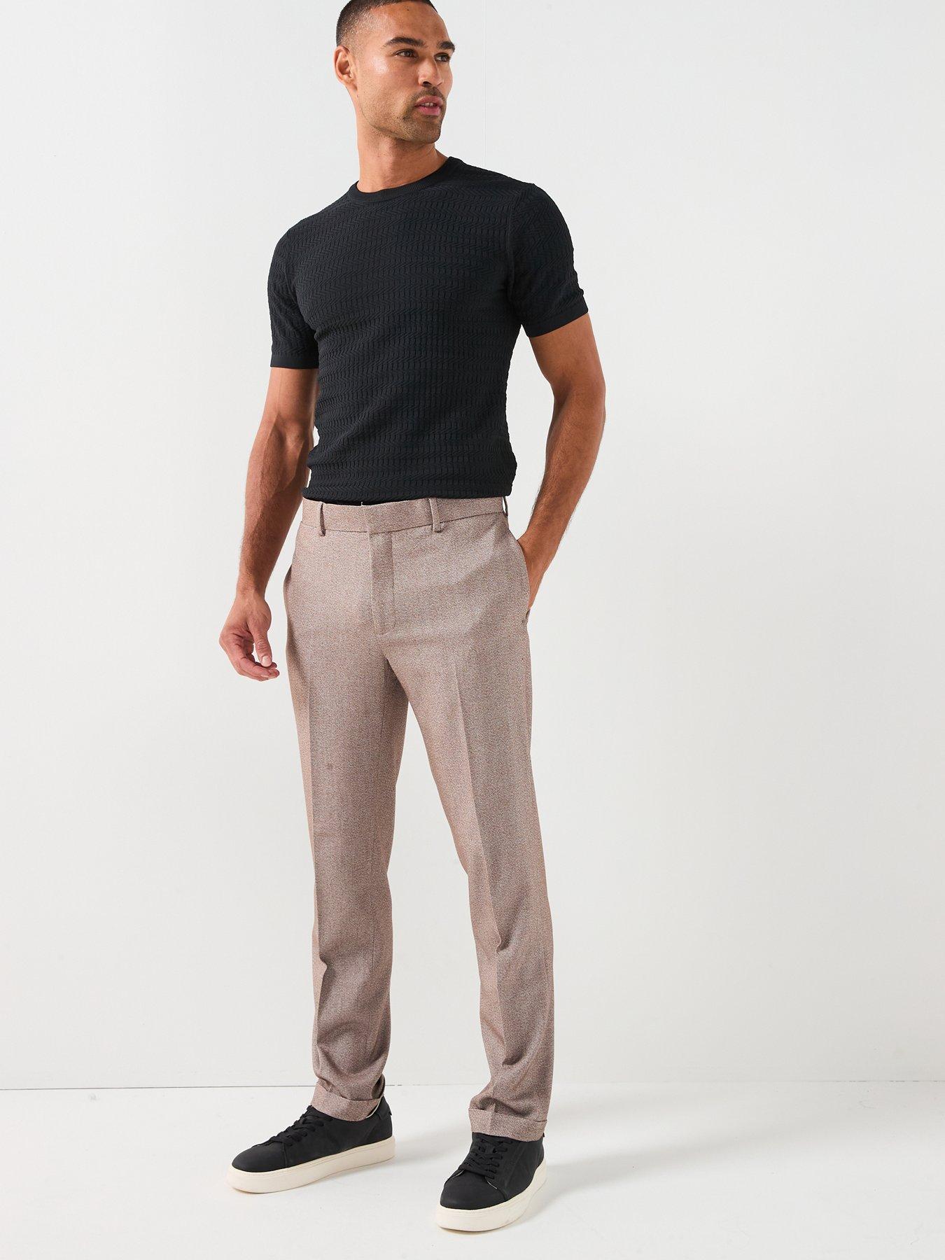 Image 2 of 5 of River Island Slim Fit Textured Suit Trousers - Beige