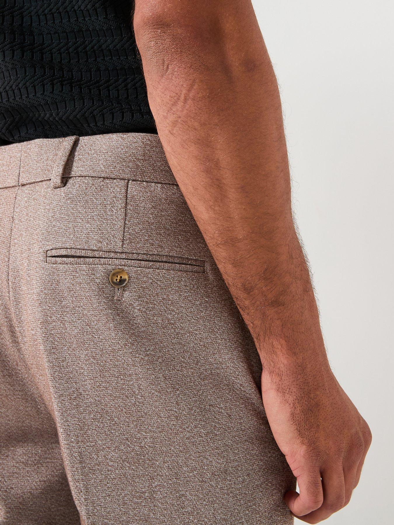 Image 4 of 5 of River Island Slim Fit Textured Suit Trousers - Beige