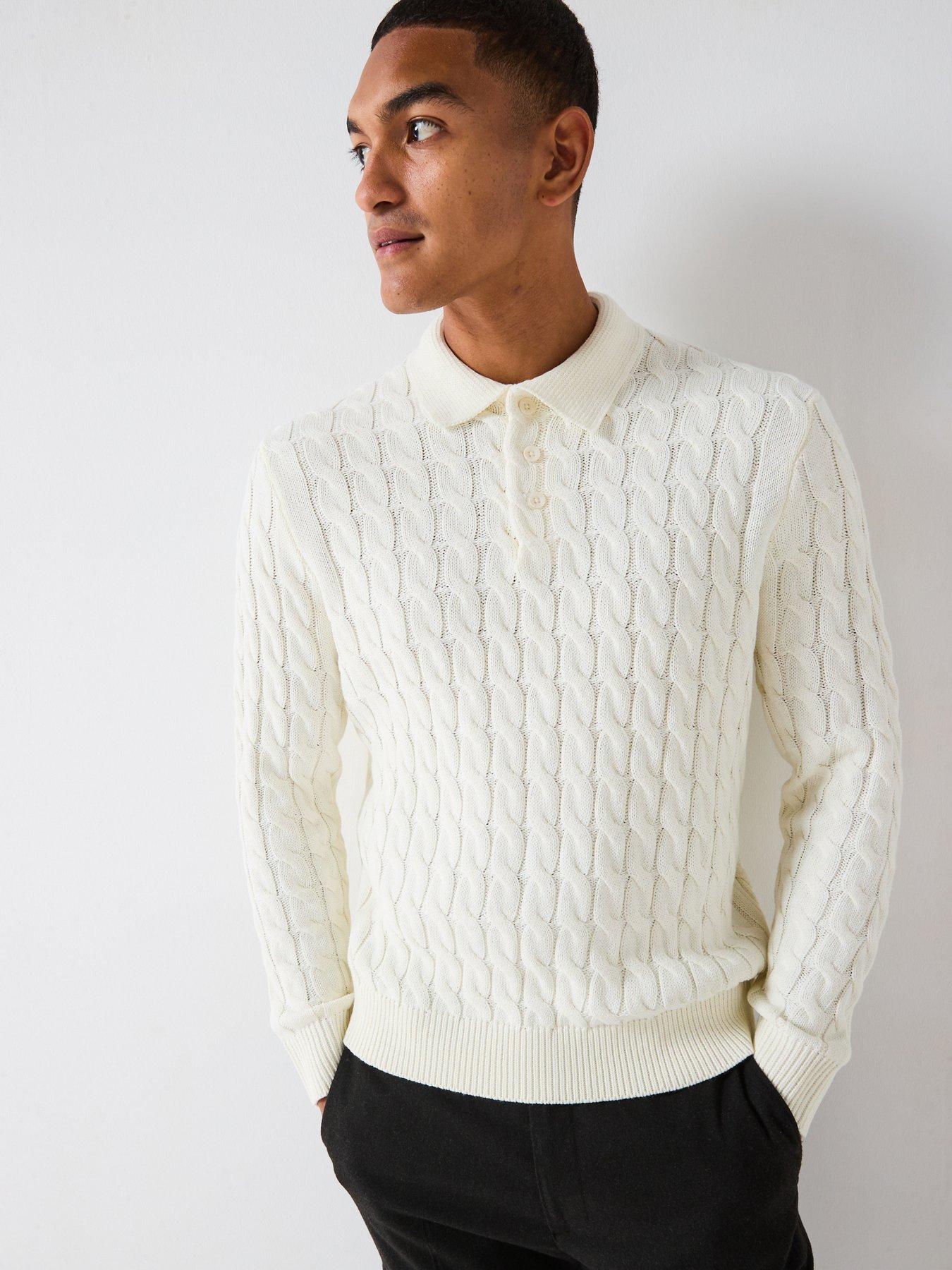 only-sons-cable-knitted-polo-jumper-off-white