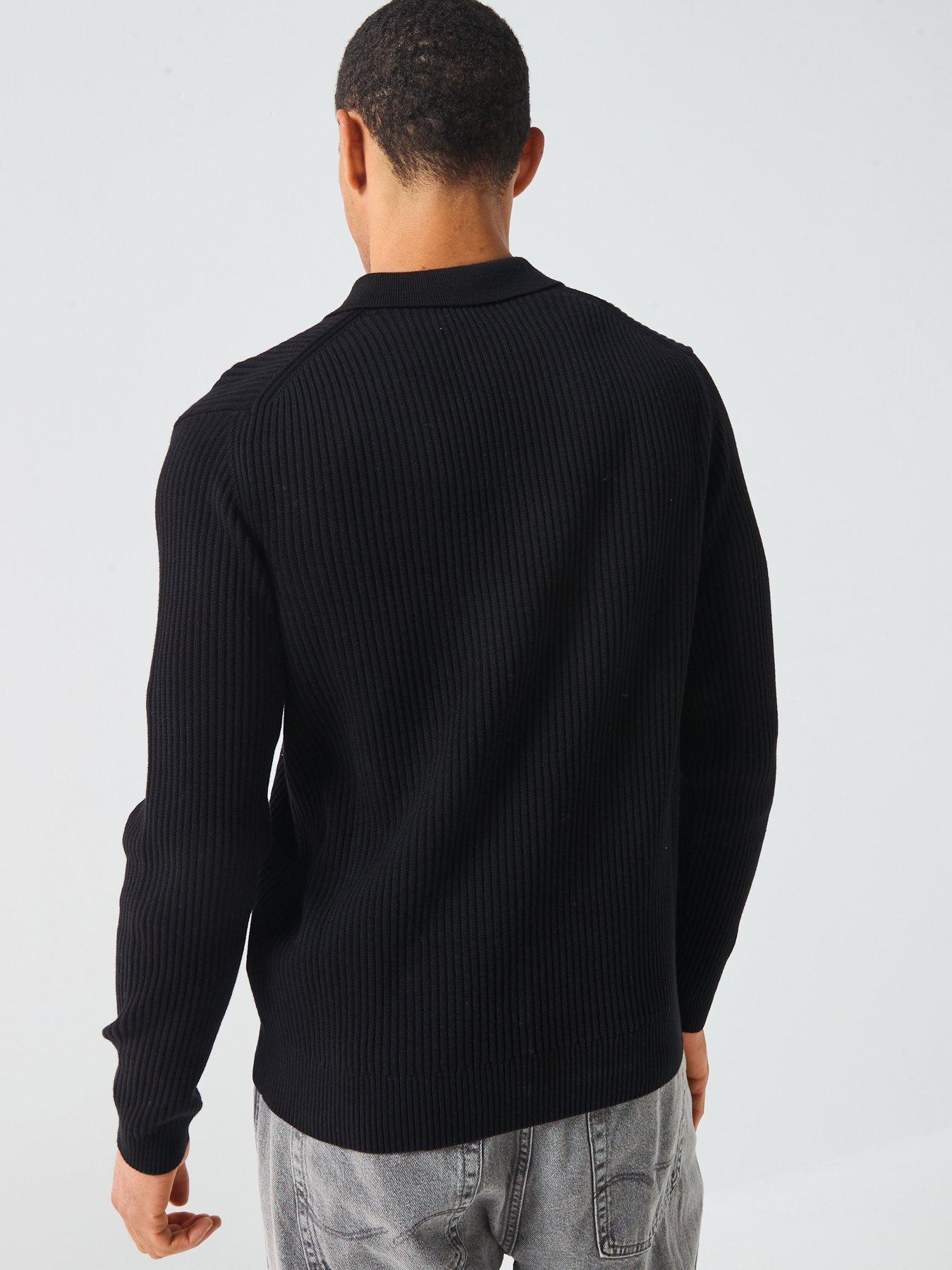  image of only-sons-long-sleeve-knitted-polo-shirt-black