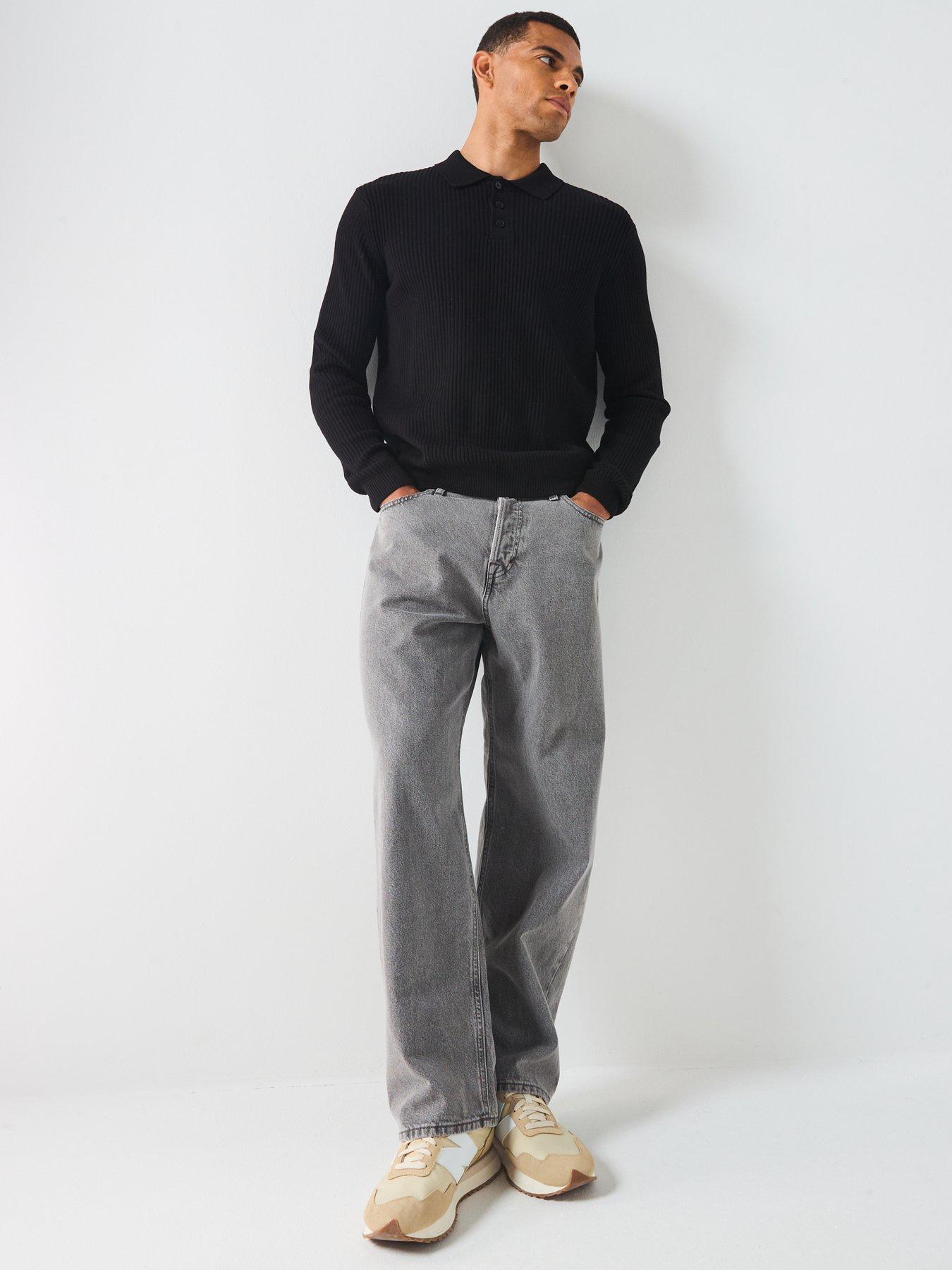  image of only-sons-long-sleeve-knitted-polo-shirt-black