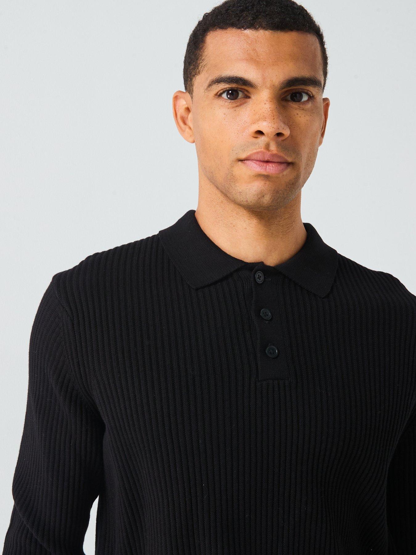  image of only-sons-long-sleeve-knitted-polo-shirt-black