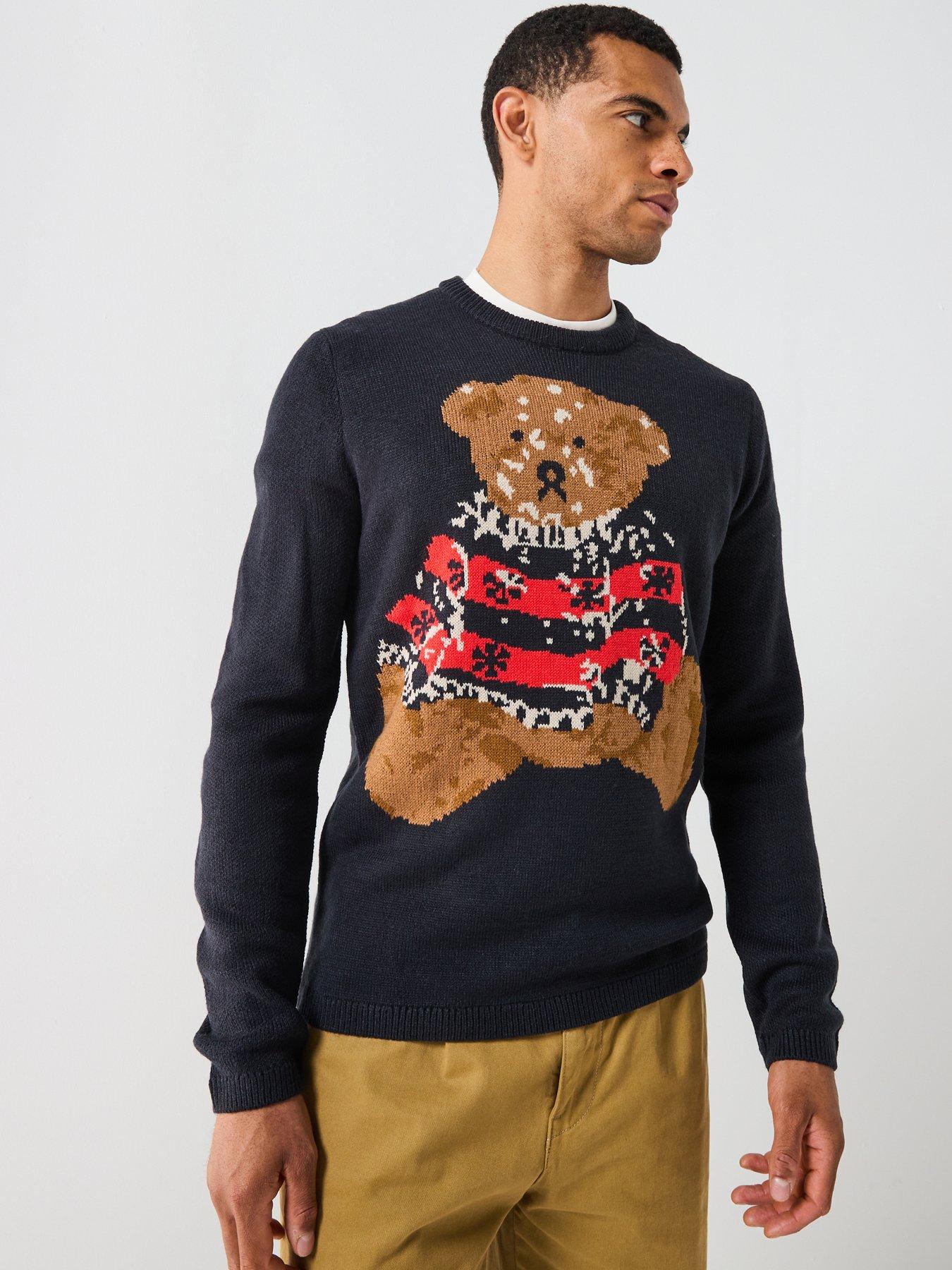 ONLY & SONS Crew Neck Knitted Christmas Teddy Jumper - Navy | Littlewoods
