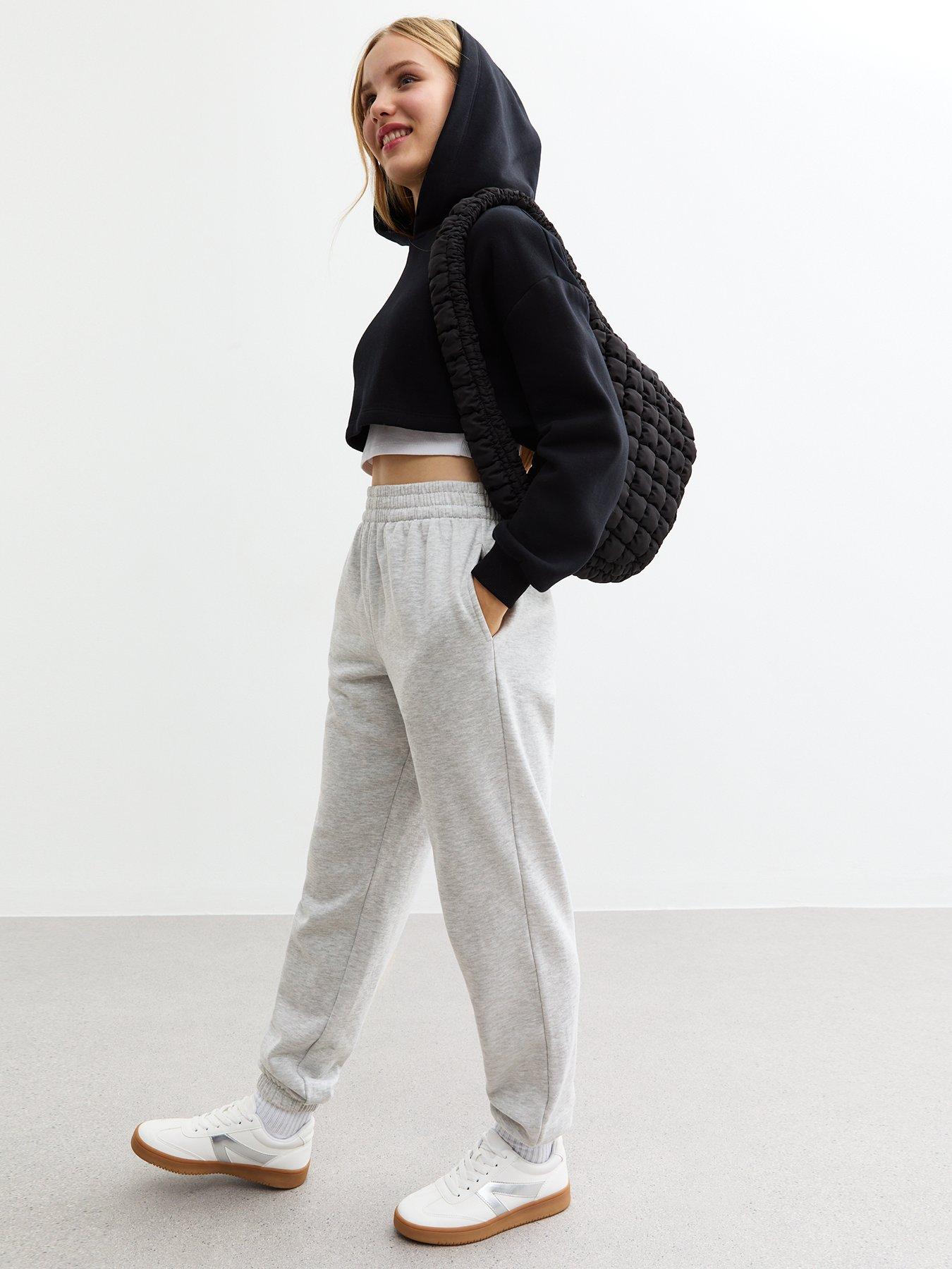 undefined Girls Cuffed Jersey Joggers - Grey